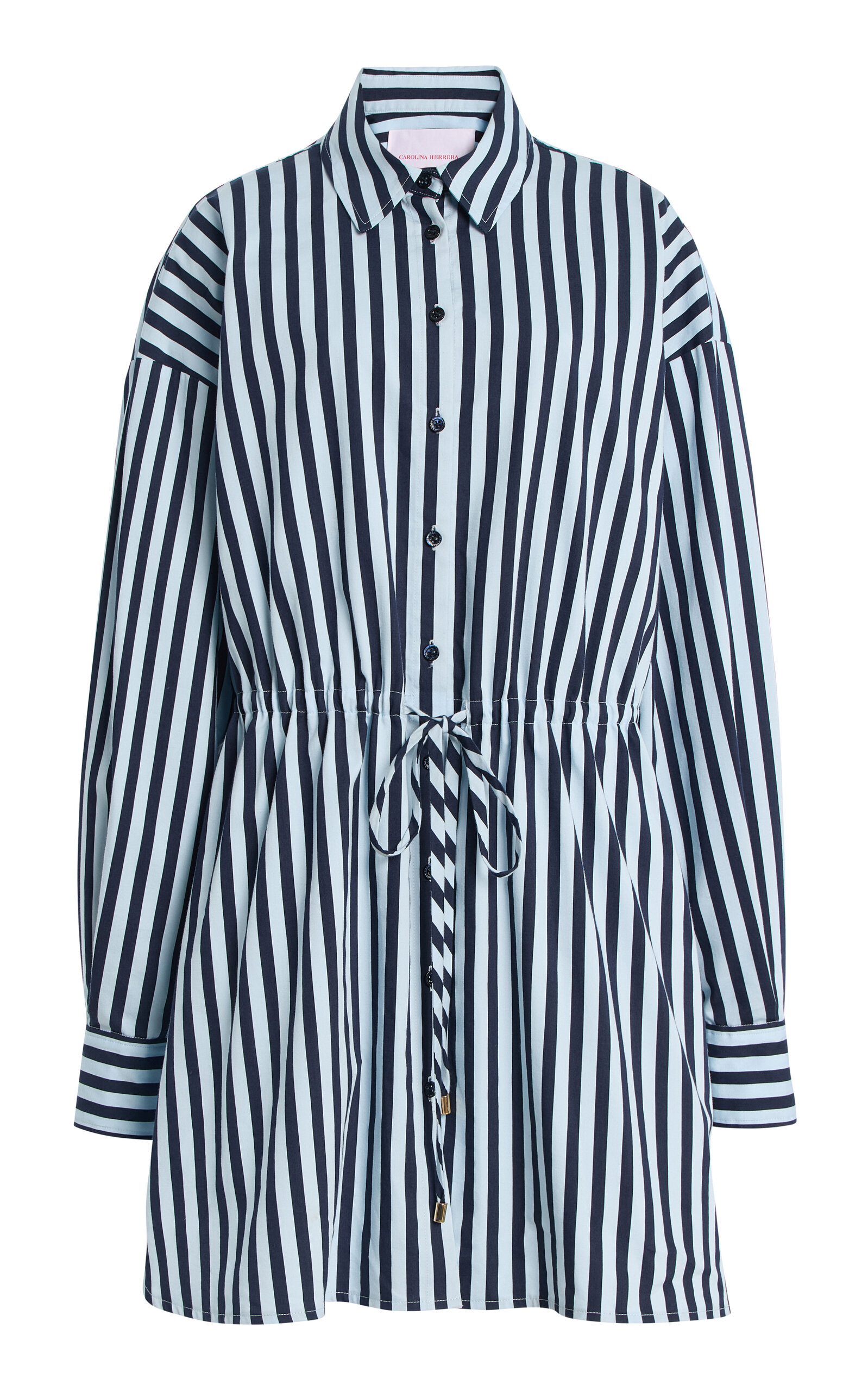 Carolina Herrera Belted Cotton-Blend Stripe Dress