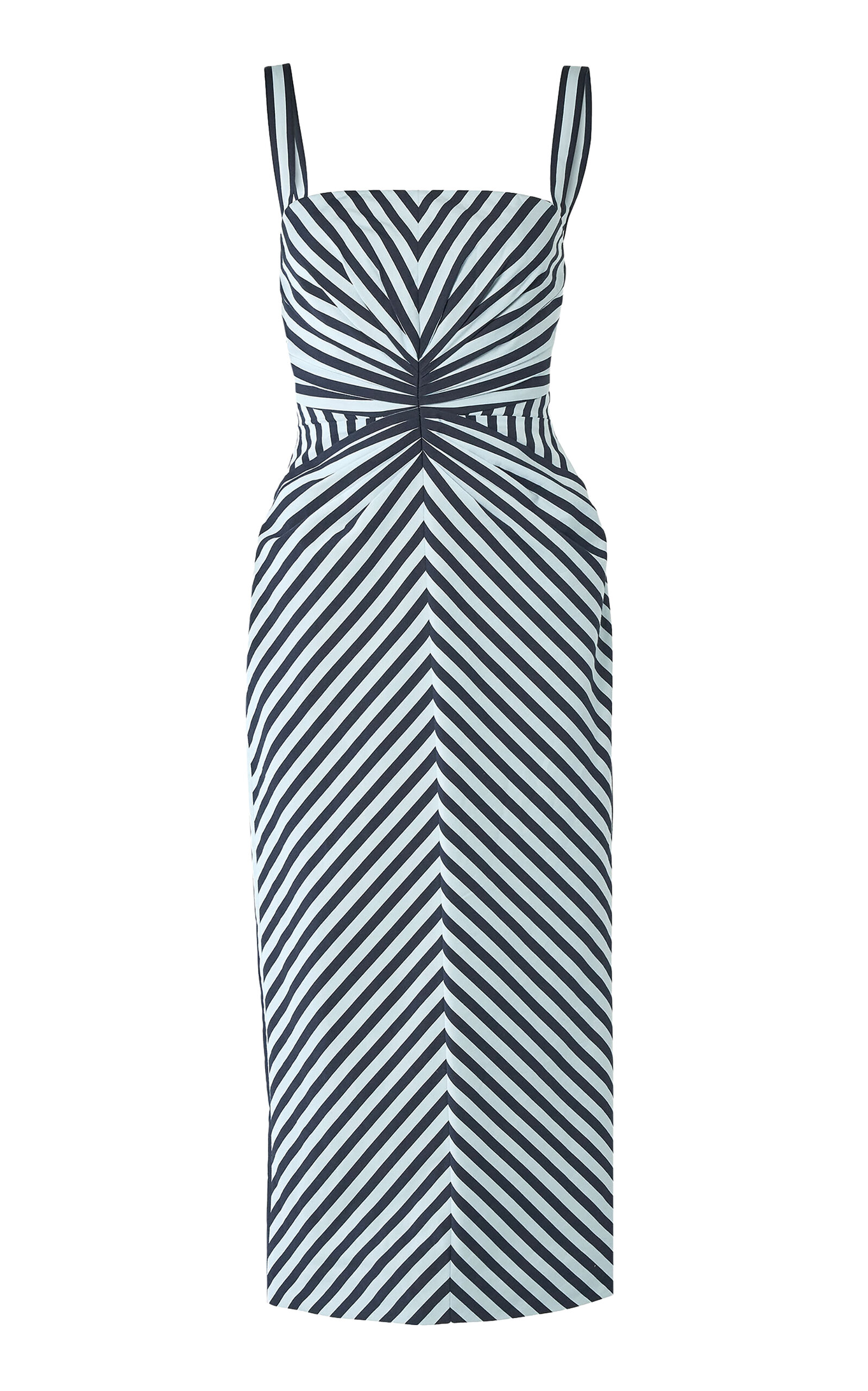 Carolina Herrera Ruched Cotton-Blend Stripe Pencil Dress