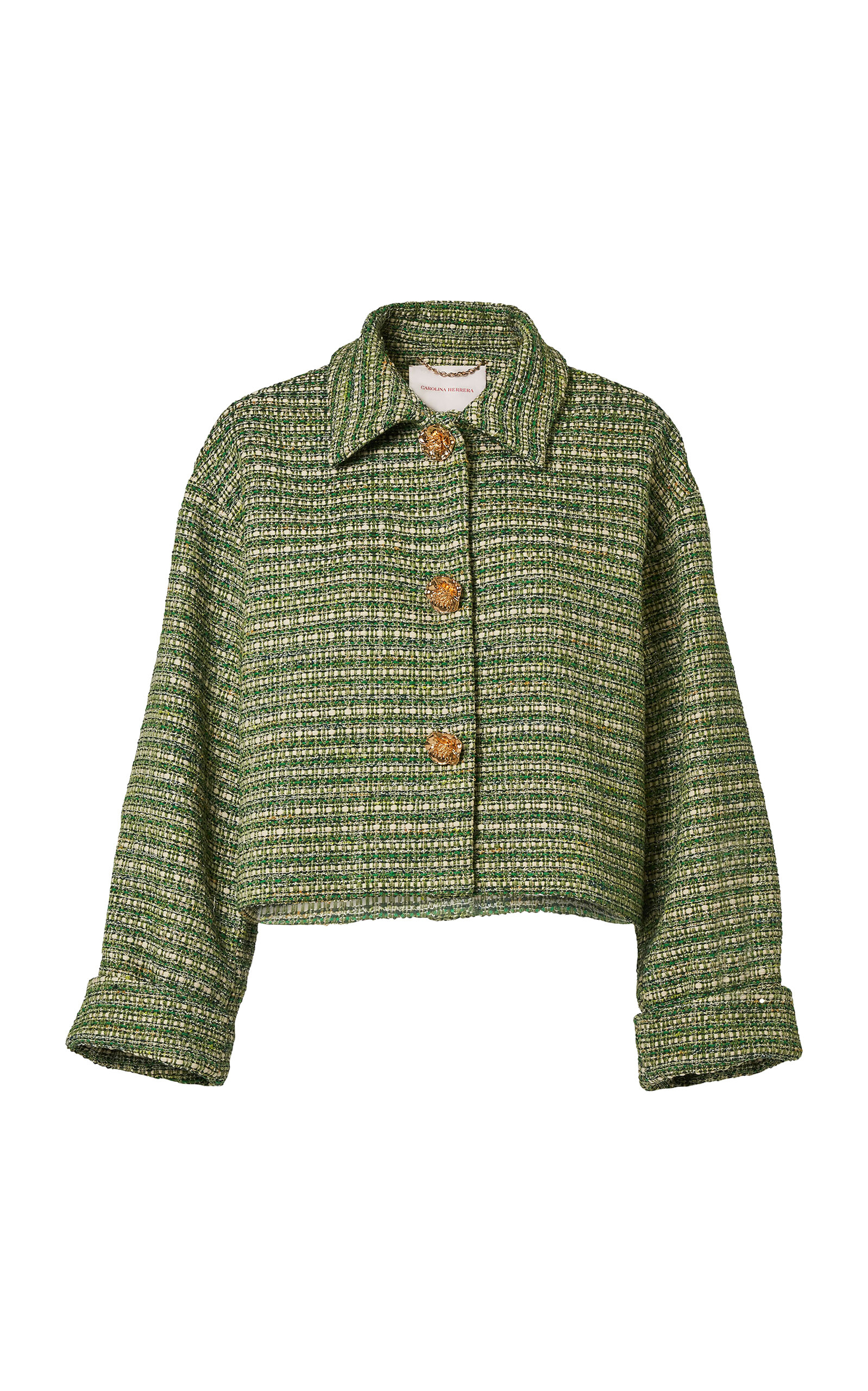 Carolina Herrera - Cropped Cotton-Blend Tweed Jacket - Green - US 10 - Moda Operandi