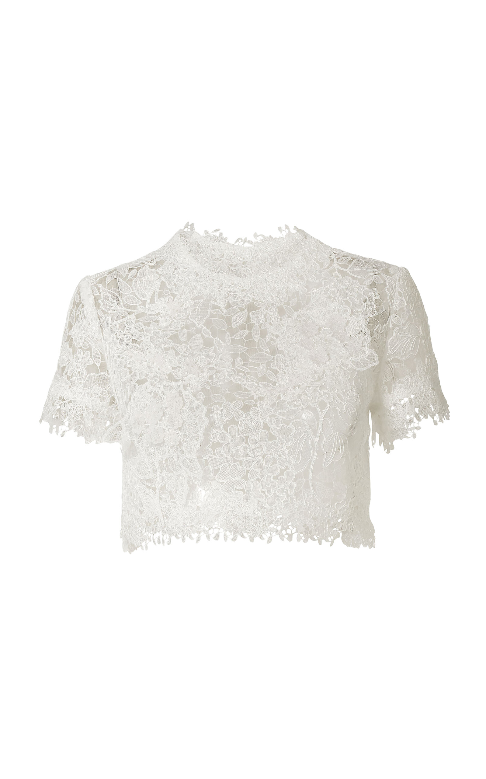 Carolina Herrera - Cropped Hydrangea Floral Lace Top - White - US 0 - Moda Operandi