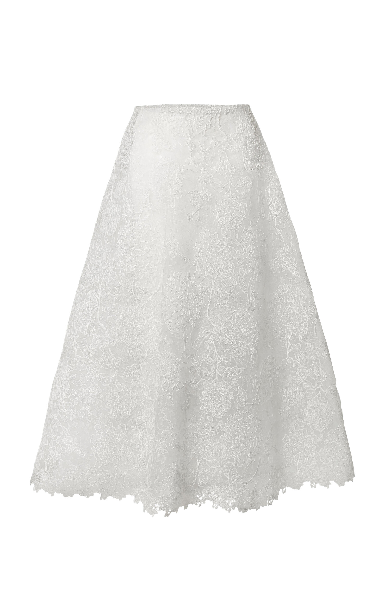 Carolina Herrera - High-Rise Hydrangea Floral Lace Midi Skirt - White - US 4 - Moda Operandi