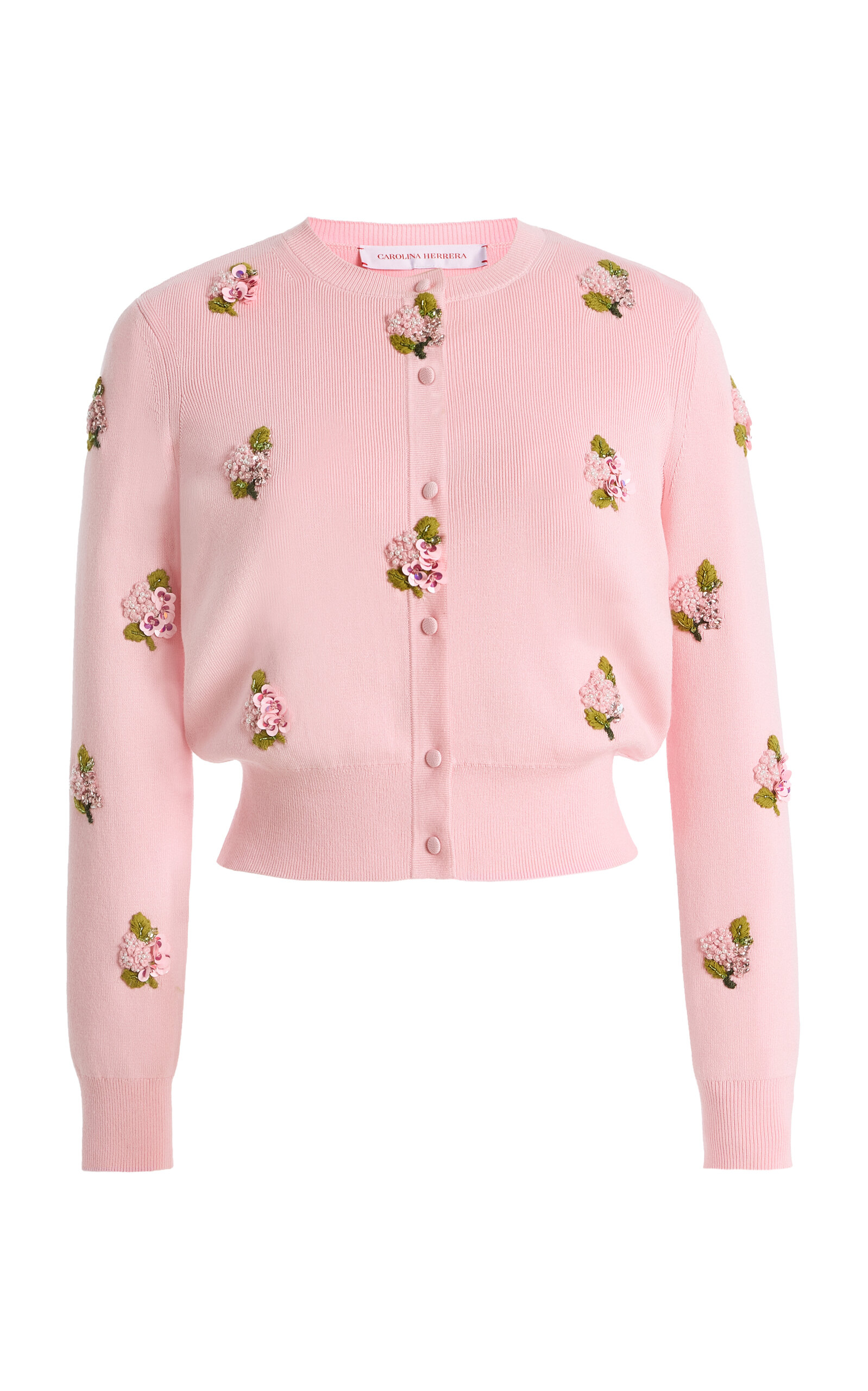 Carolina Herrera - Embroidered Silk-Cotton Cardigan  - Light Pink - S - Moda Operandi