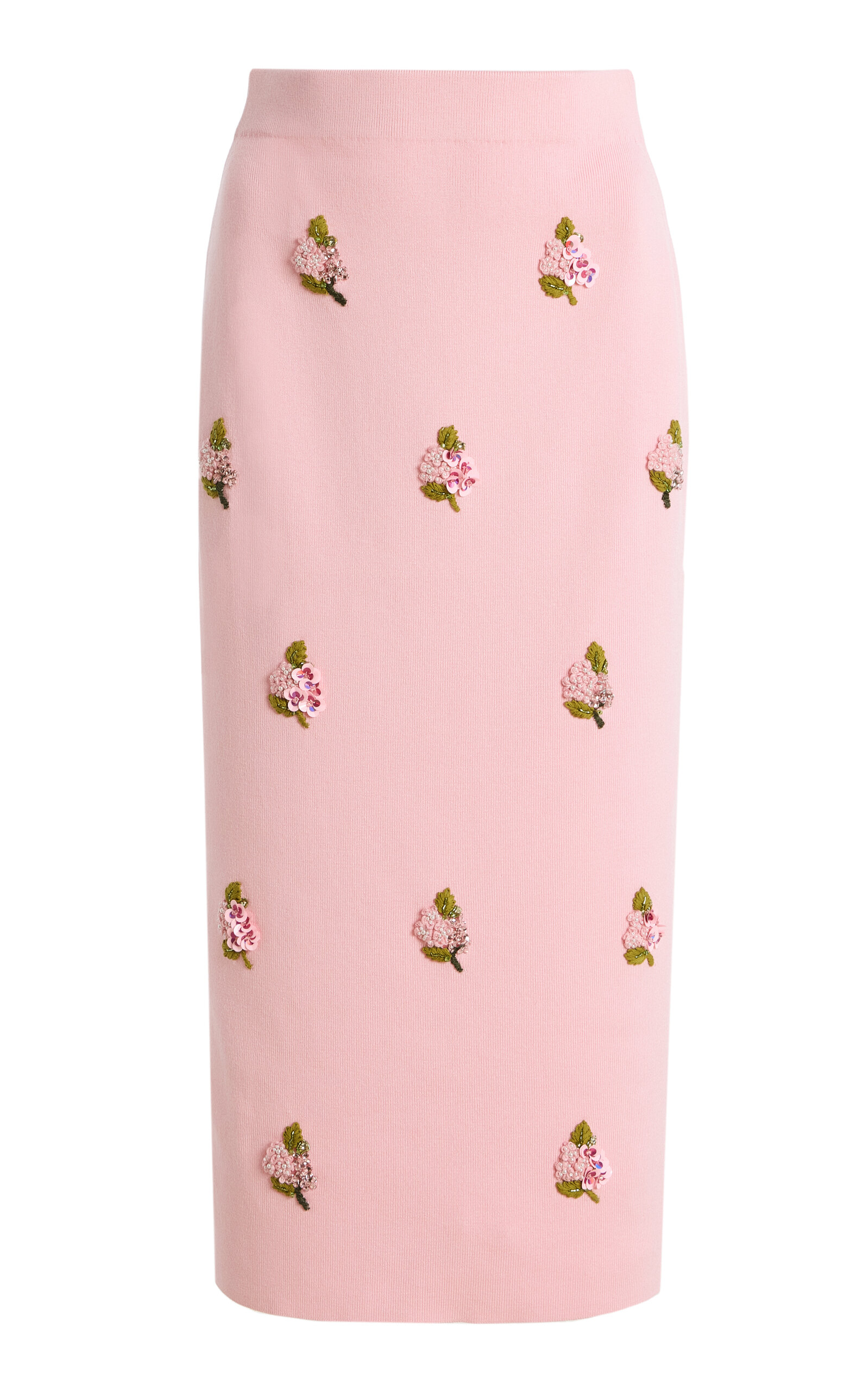 Carolina Herrera - Embroidered Silk-Cotton Midi Pencil Skirt  - Light Pink - XS - Moda Operandi