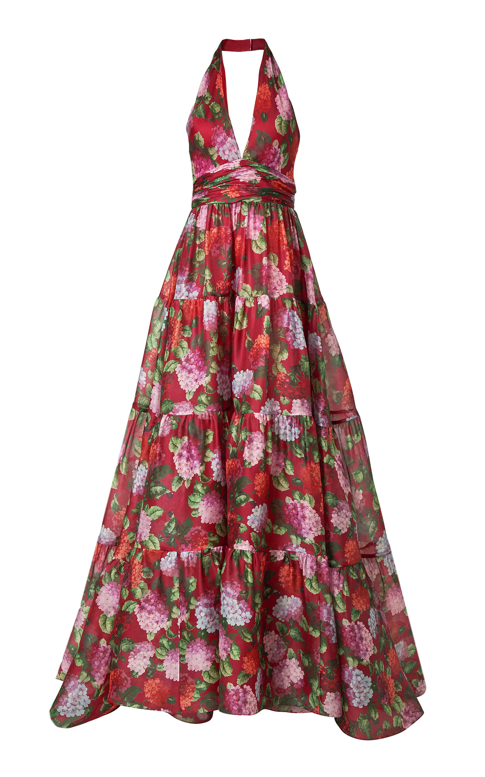Carolina Herrera Halter Hydrangea-Printed Crepe Gown
