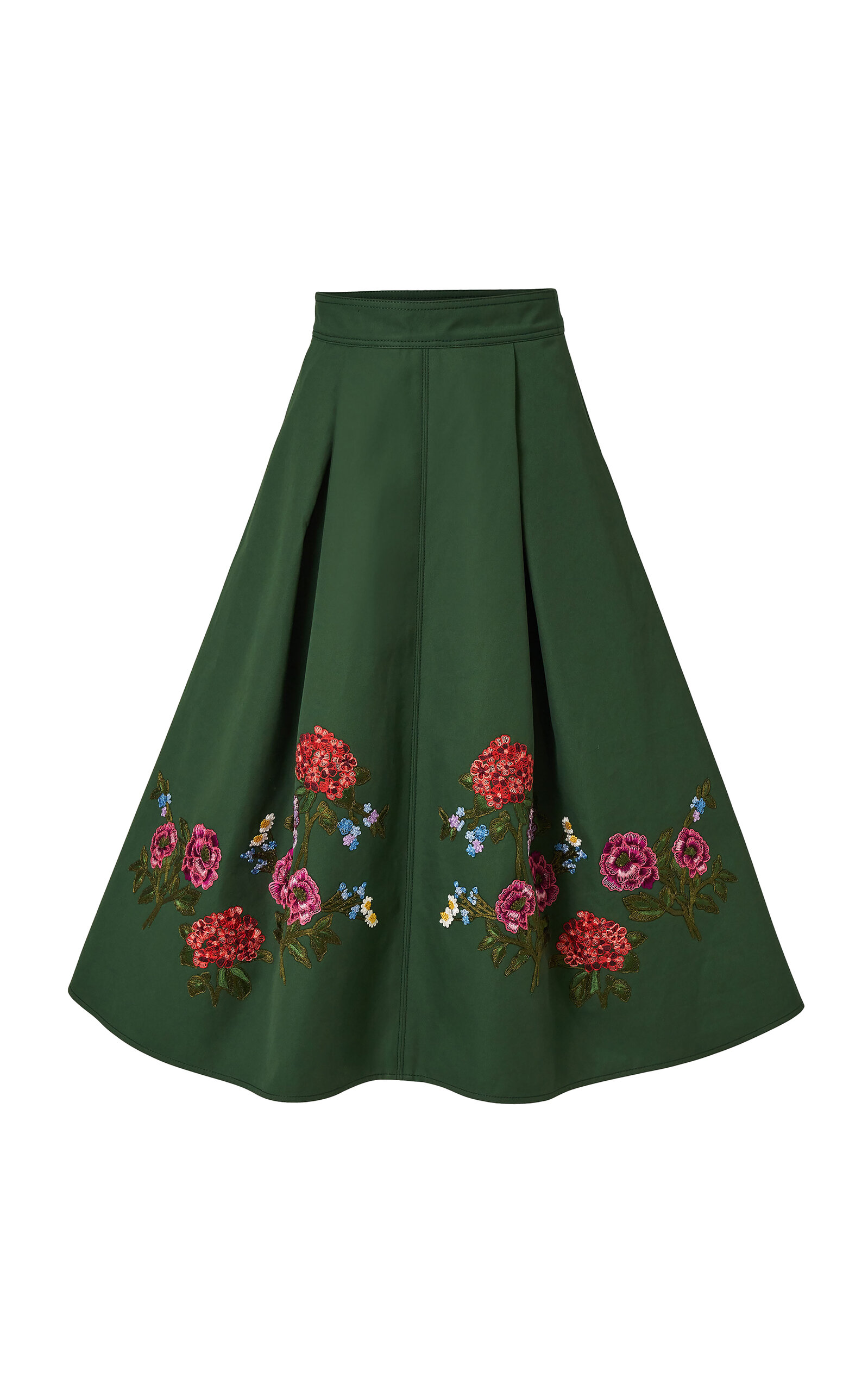 Carolina Herrera Embroidered Cotton-Twill Skirt