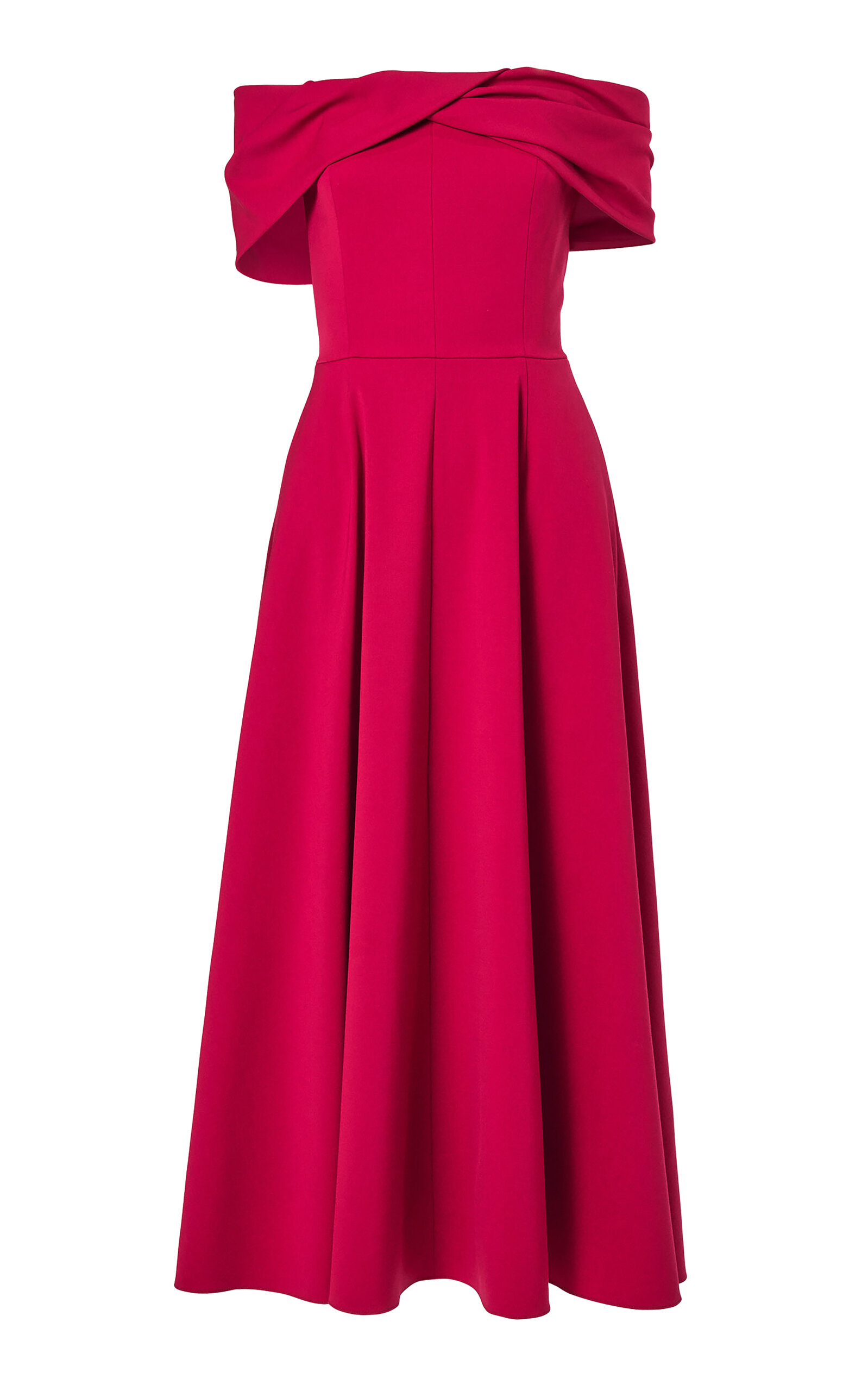 Carolina Herrera Draped A-Line Stretch-Wool Tailoring Midi Dress
