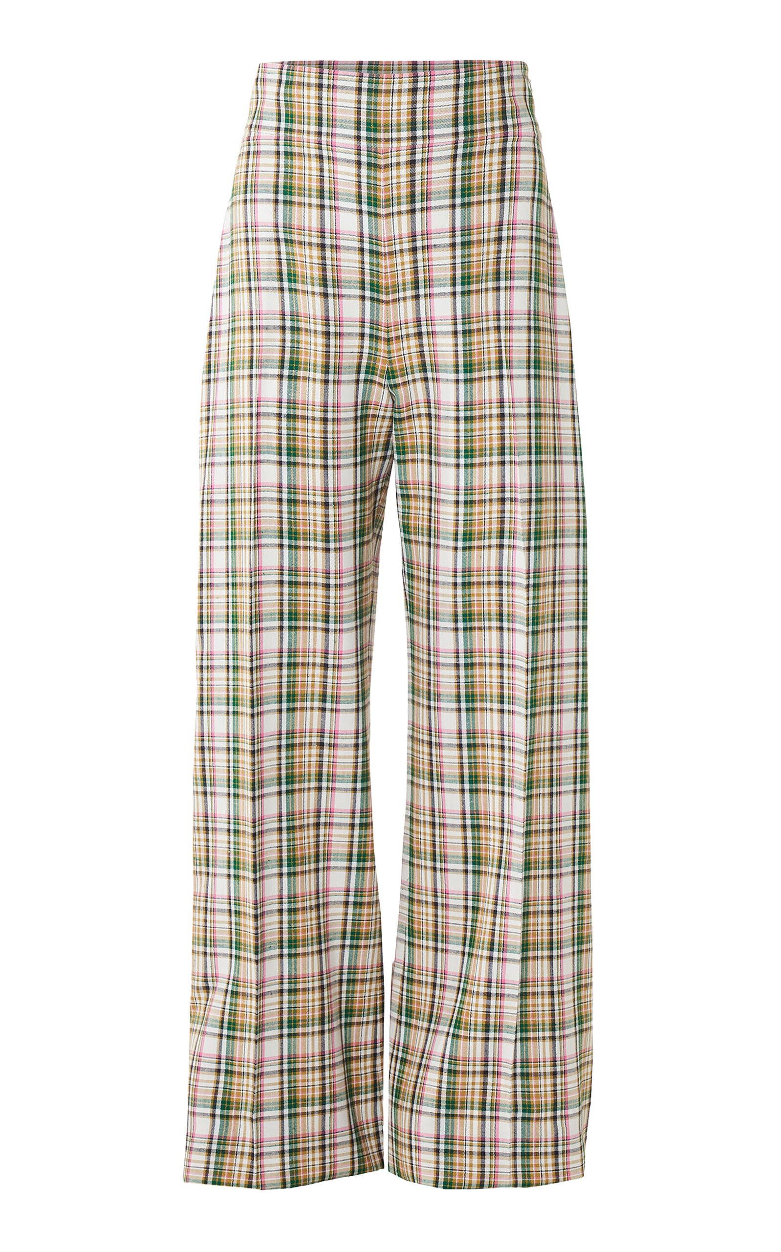 Carolina Herrera Check Plaid Tailoring Wide-Leg Pants