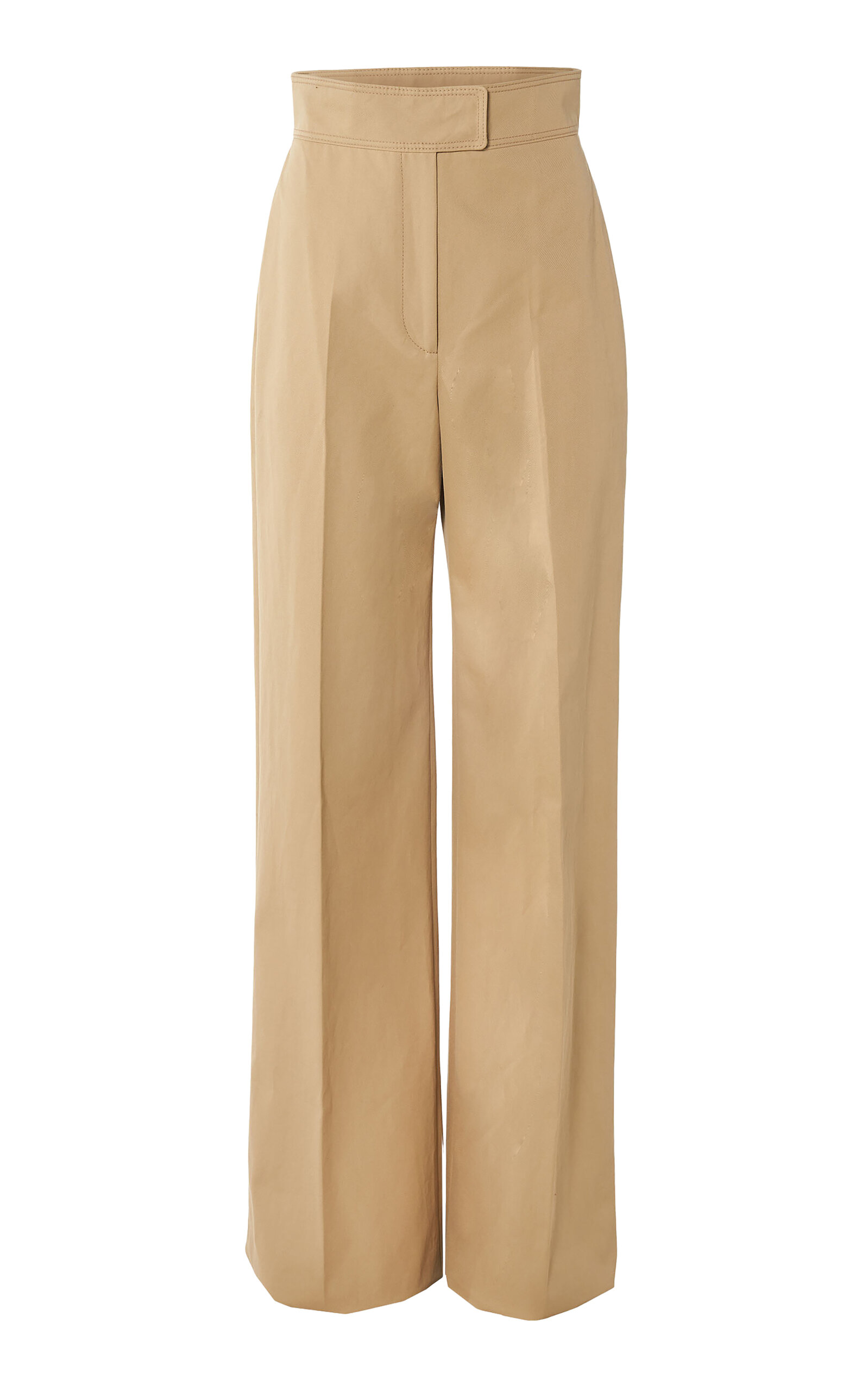 Carolina Herrera - Waistband-Detailed Cotton-Twill Wide-Leg Pants - Neutral - US 12 - Moda Operandi