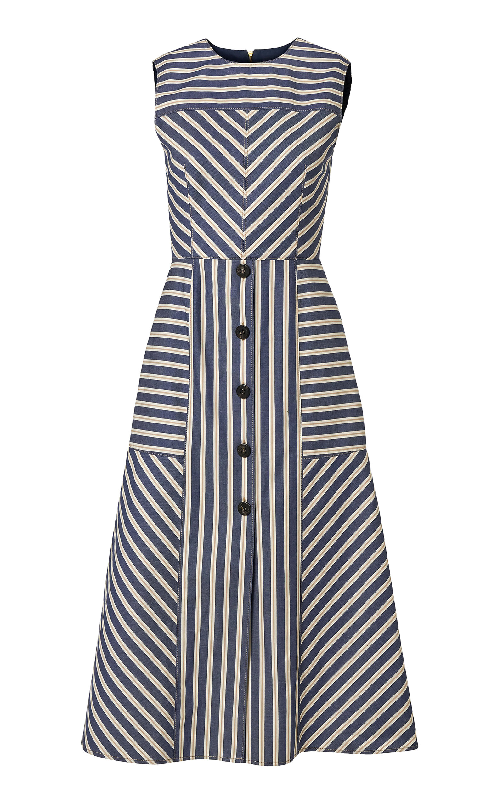 Carolina Herrera A-Line Denim Stripe Dress