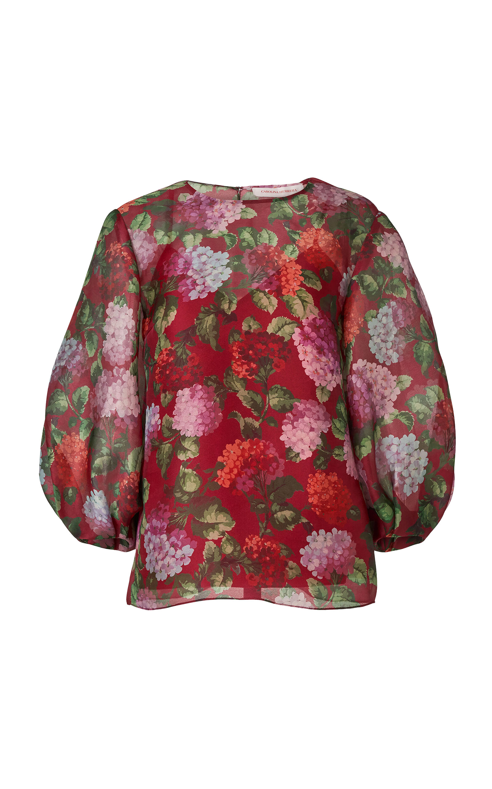 Carolina Herrera Puff-Sleeved Hydrangea-Printed Crepe Top