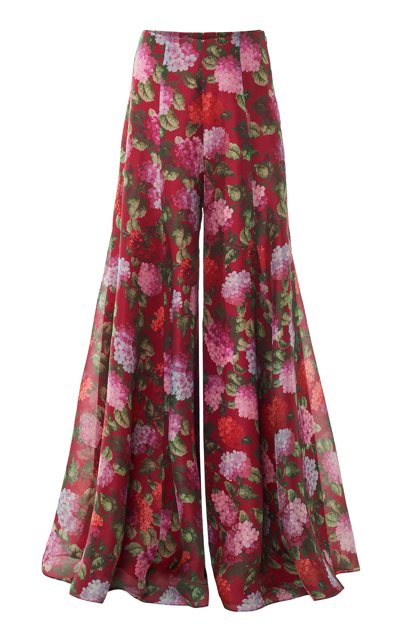 Carolina Herrera - High-Rise Hydrangea-Printed Crepe Wide-Leg Pants - Berry - US 00 - Moda Operandi