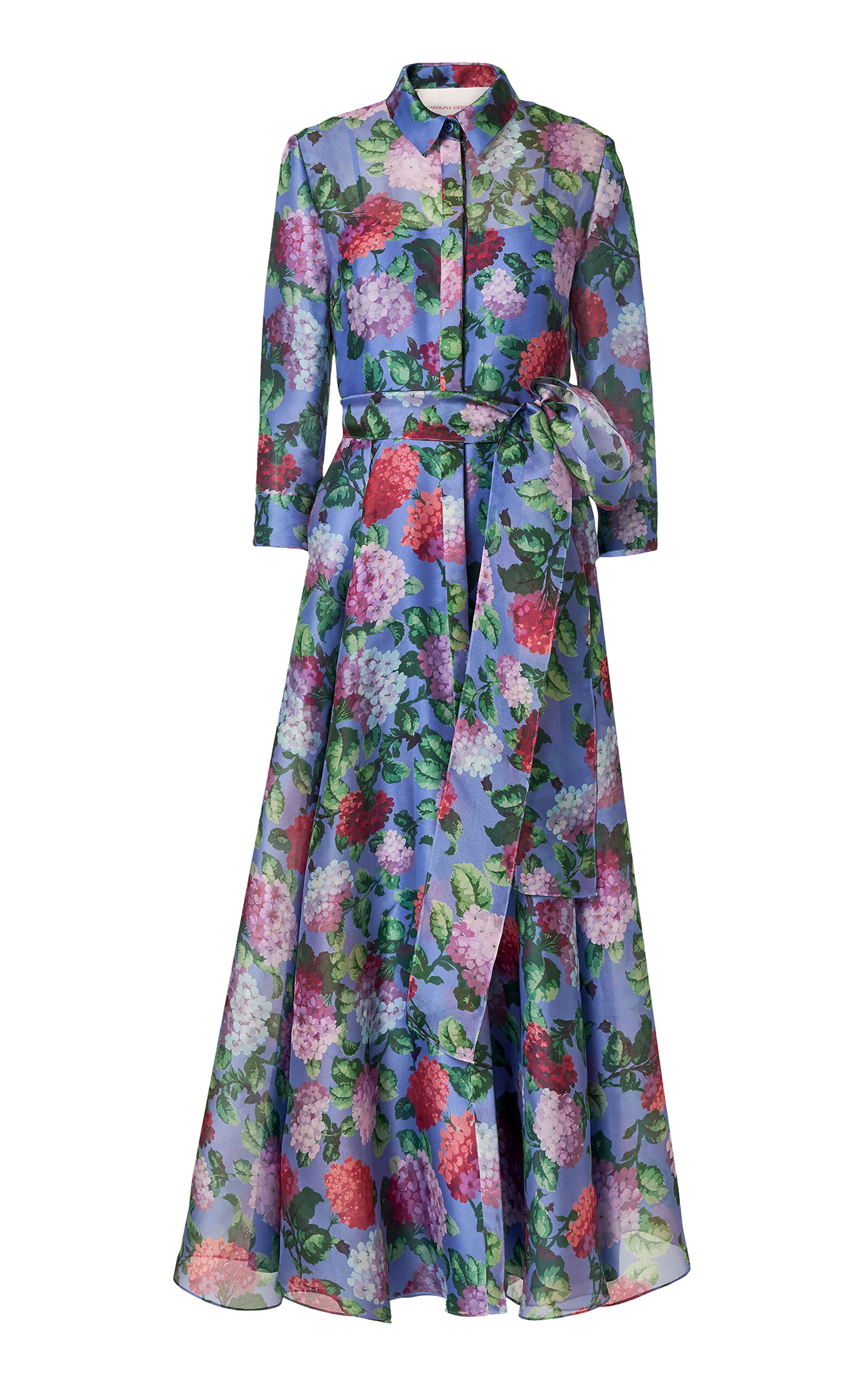 Carolina Herrera Belted Hydrangea-Printed Crepe Midi Dress