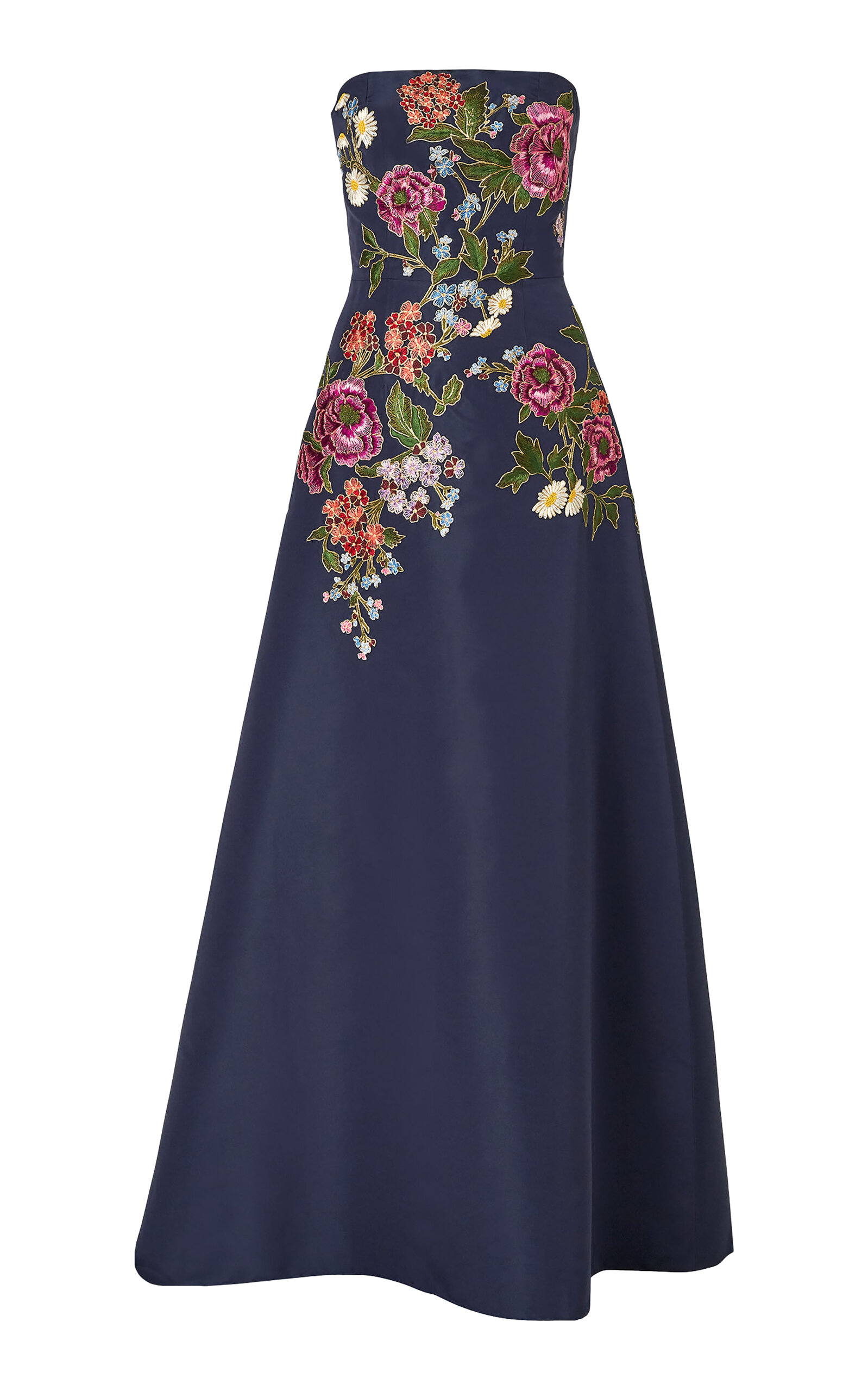 Carolina Herrera - Embroidered Strapless Silk-Faille Gown - Navy - US 12 - Moda Operandi