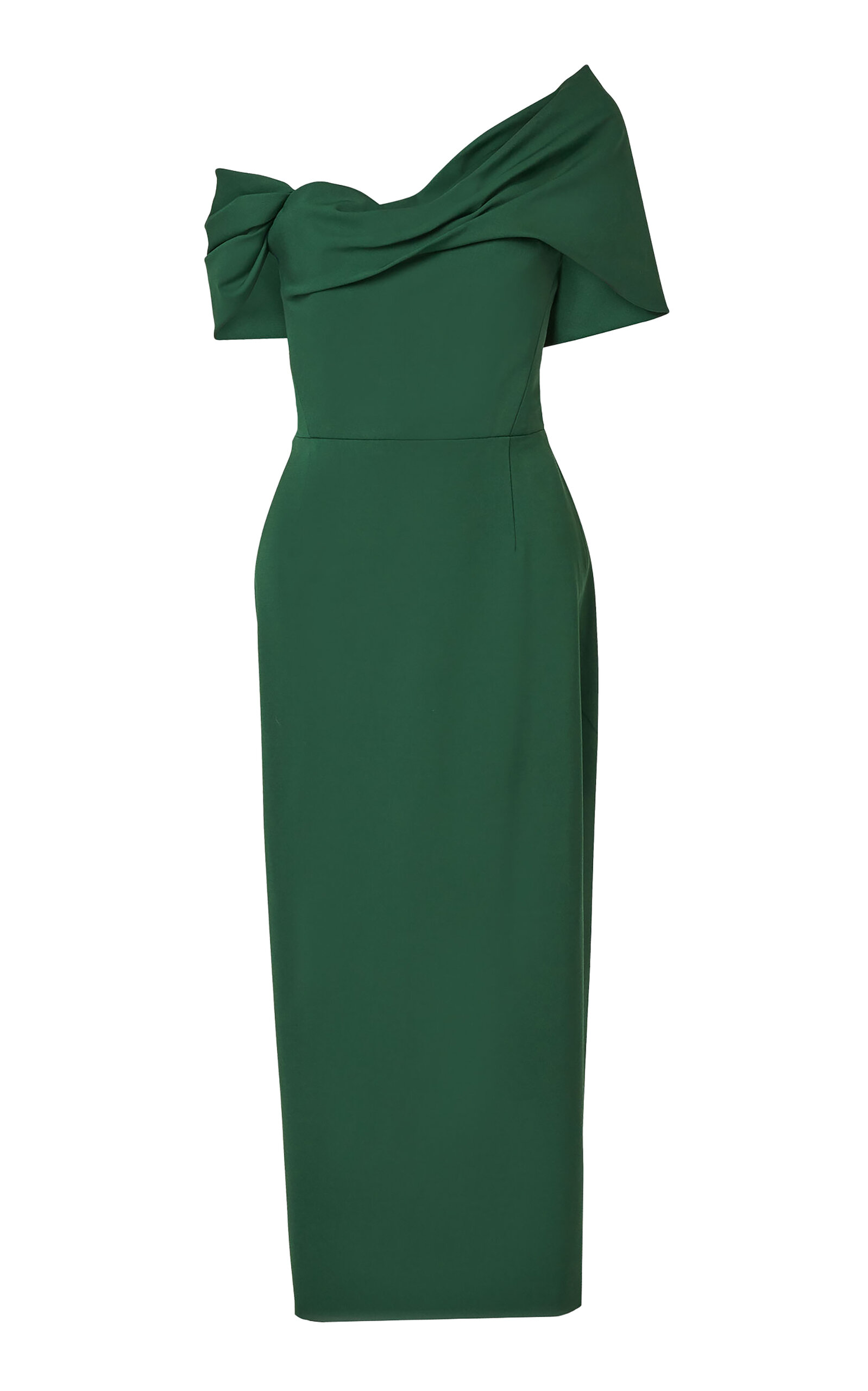Carolina Herrera Asymmetric Stretch-Wool Tailor Midi Dress