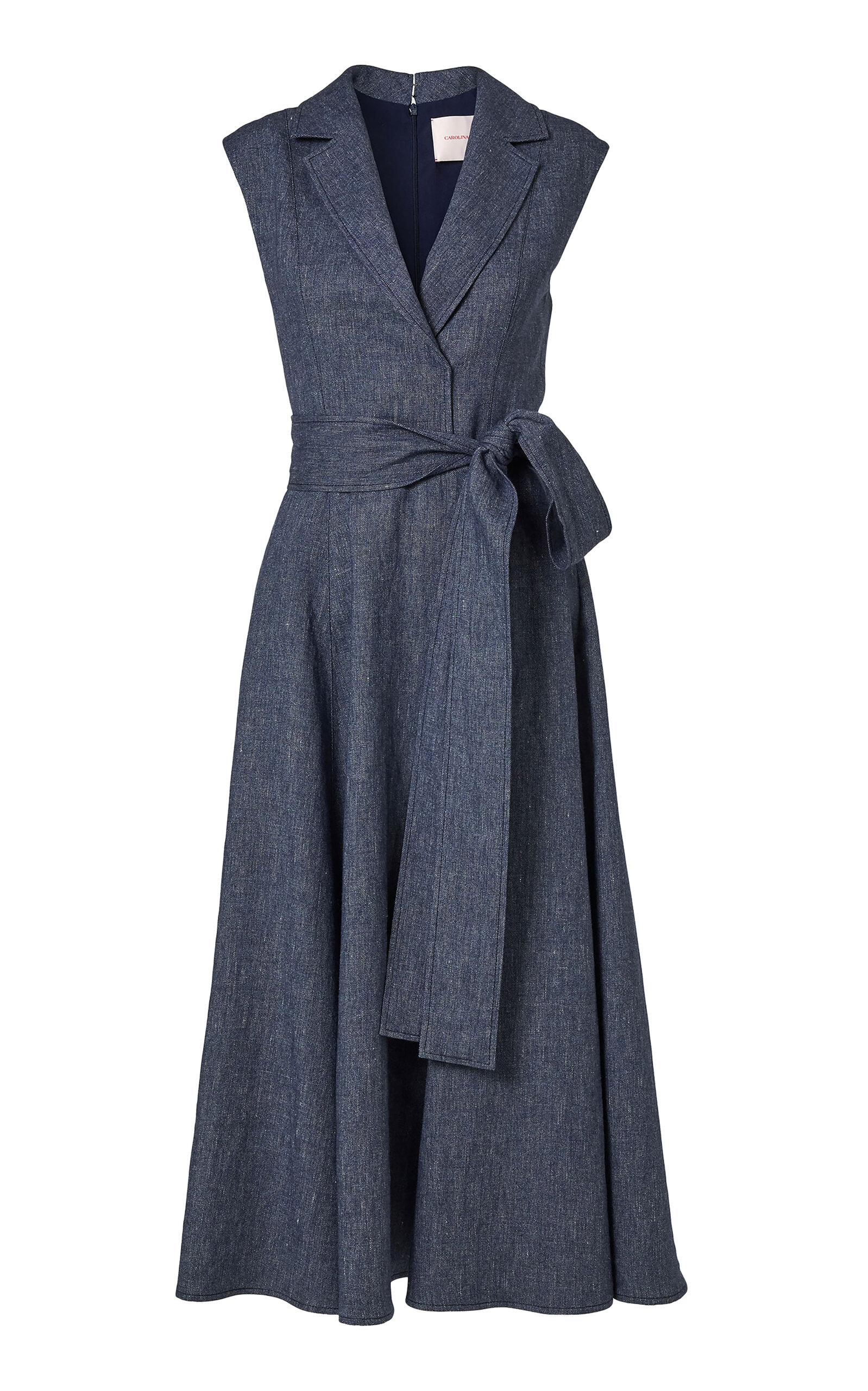 Carolina Herrera - Belted Wool-Blend Flannel Midi Dress - Blue - US 8 - Moda Operandi