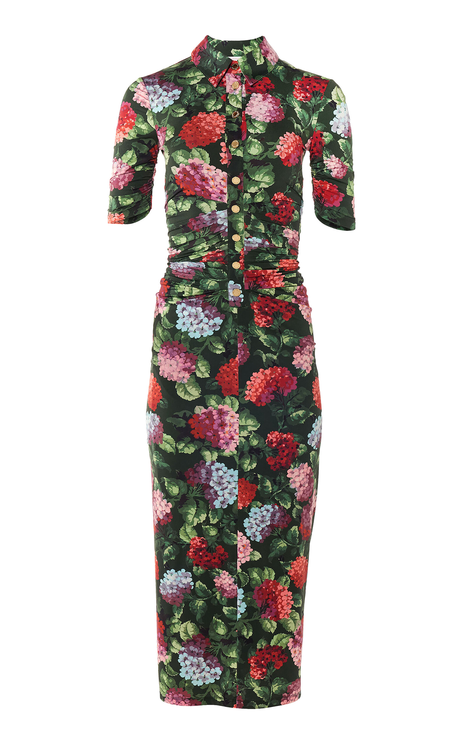 Carolina Herrera Polo Hydrangea-Printed Jersey Midi Dress