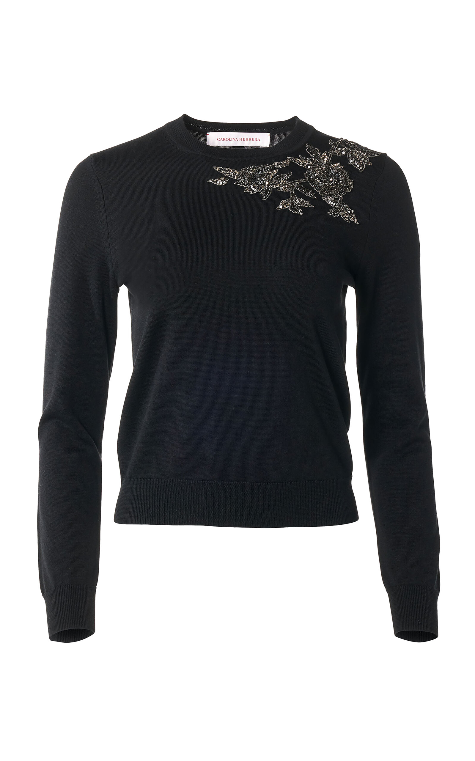 Carolina Herrera Embellished Signature Silk-Cotton Sweater