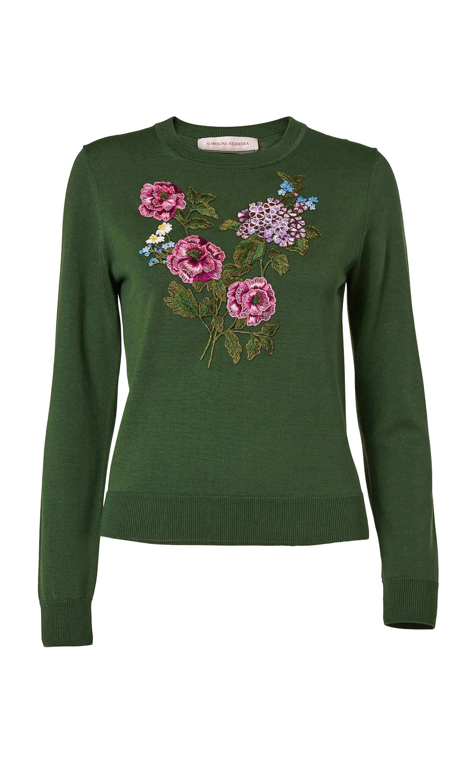 Carolina Herrera Embroidered Signature Silk-Cotton Sweater