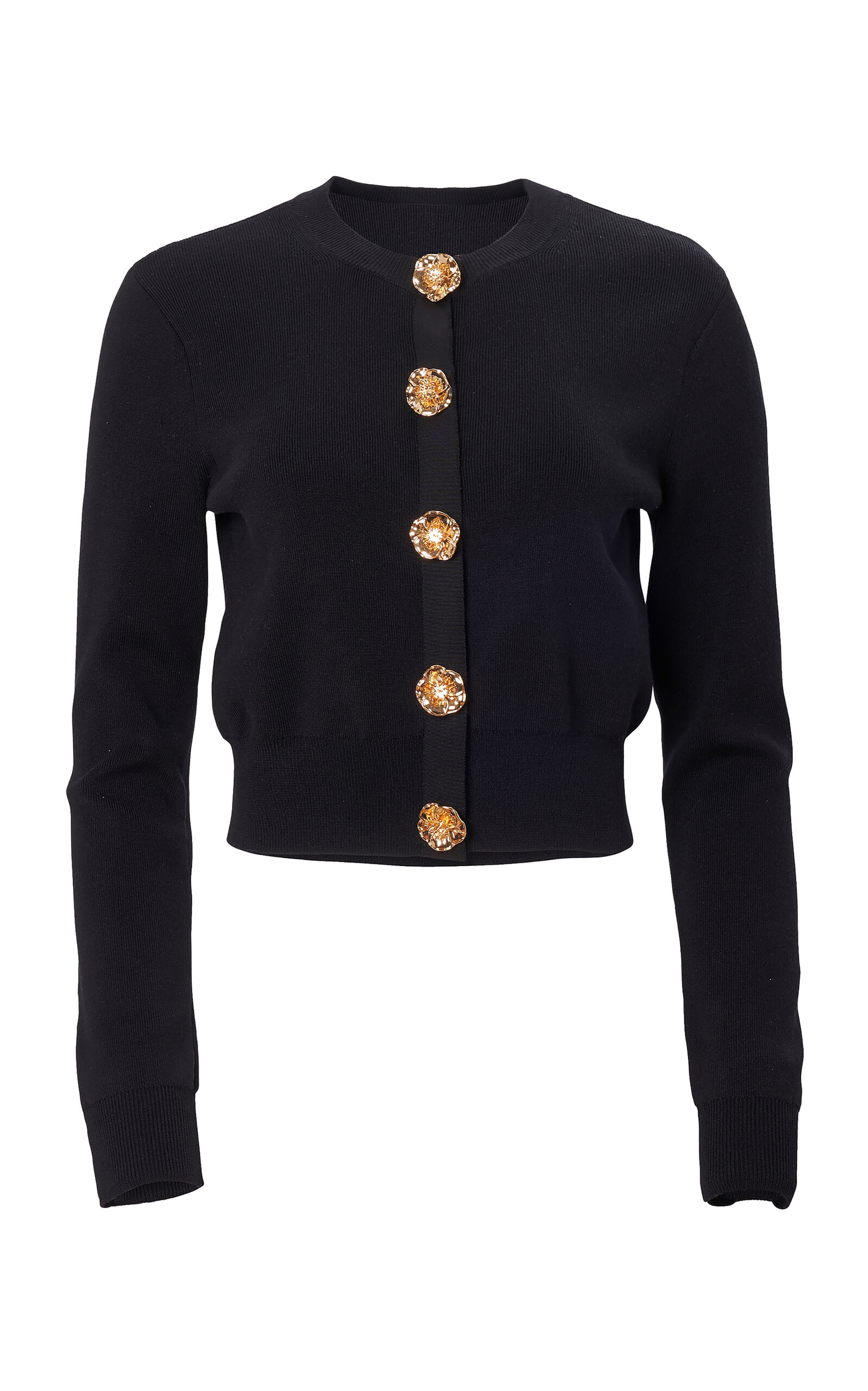 Carolina Herrera Flower-Buttoned Signature Silk-Cotton Cardigan