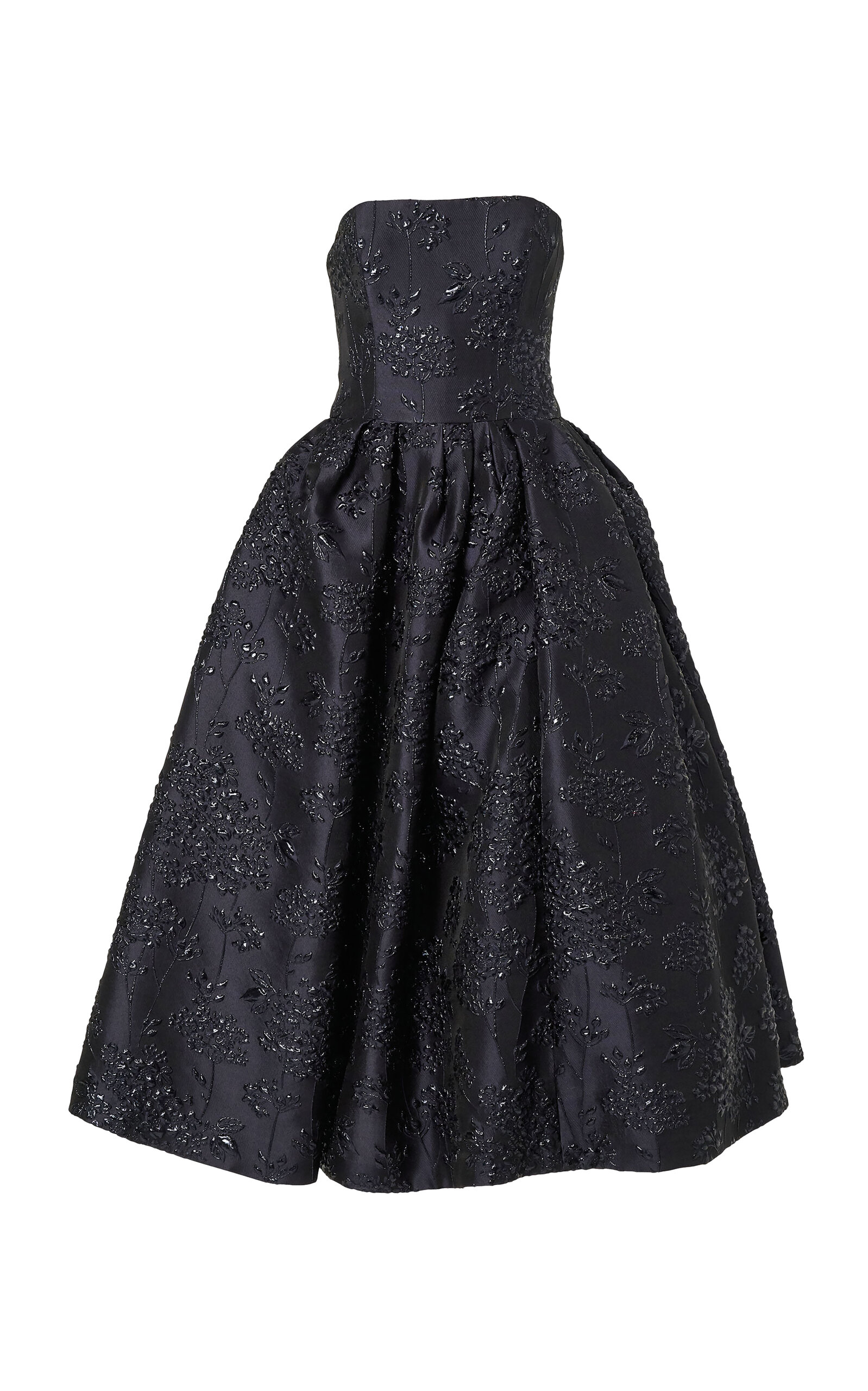 Carolina Herrera - Strapless Floral Bouquet Lurex Midi Dress - Navy - US 2 - Moda Operandi