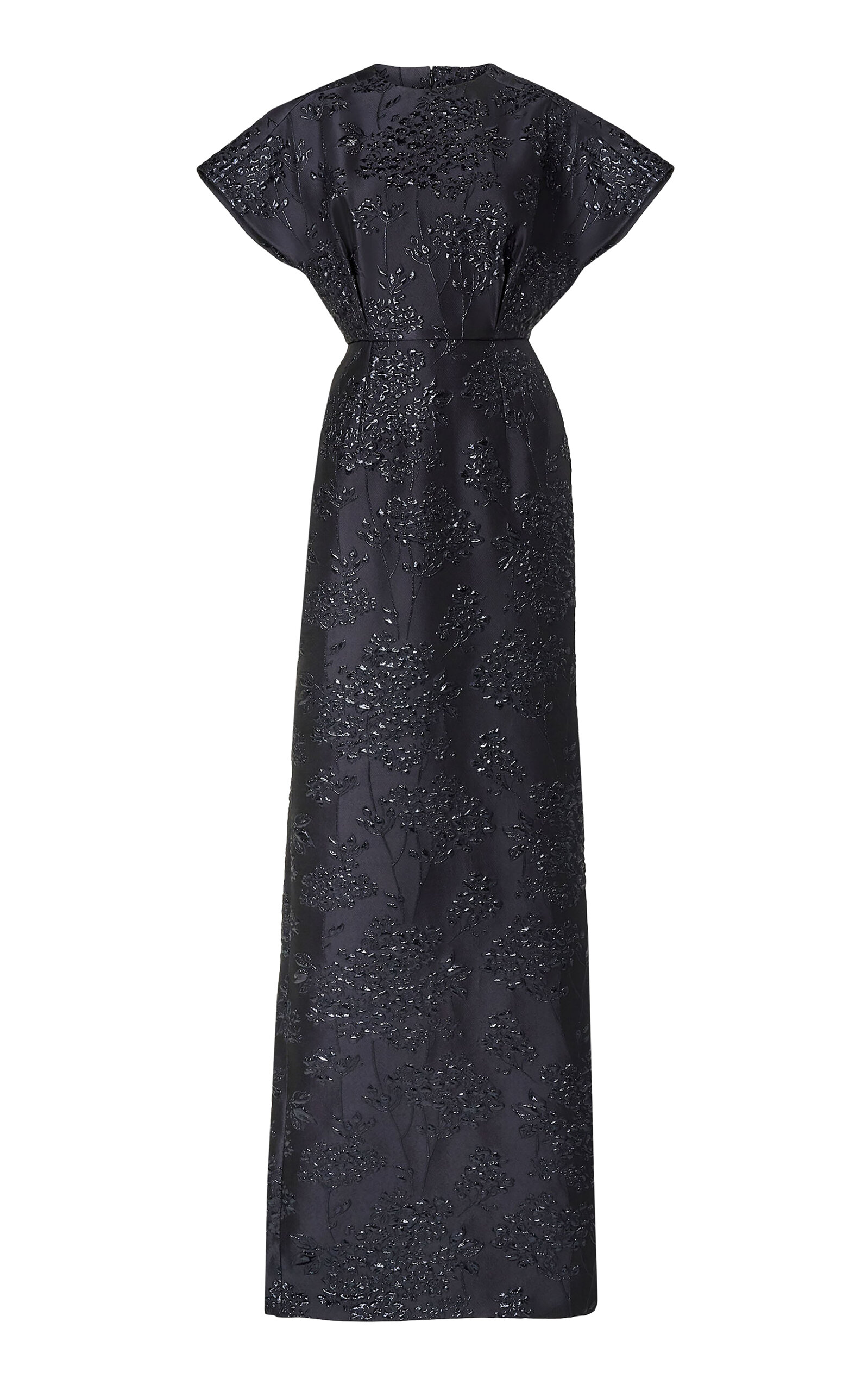 Carolina Herrera - Fan-Bodice Floral Bouquet Lurex Gown - Navy - US 16 - Moda Operandi