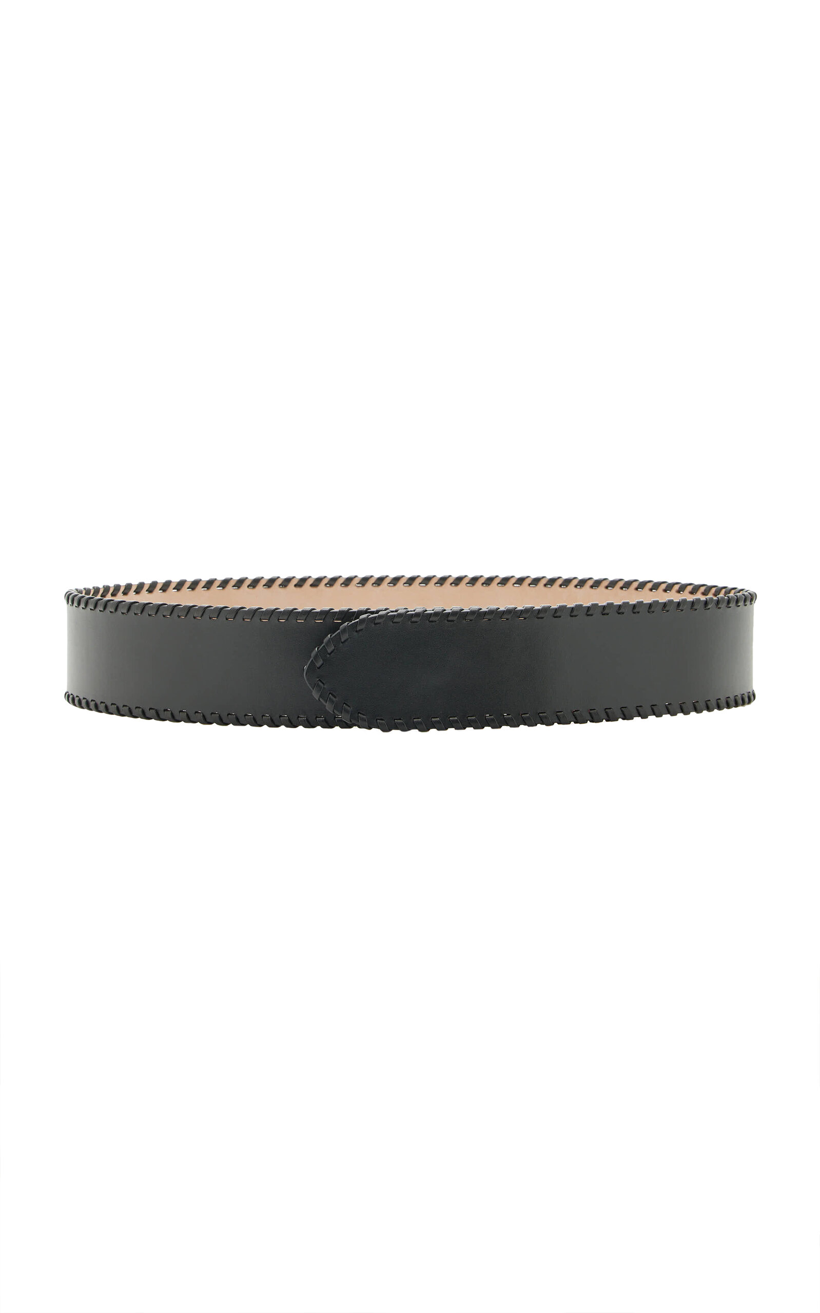 Khaite Theo Whipstitch Leather Belt In Black