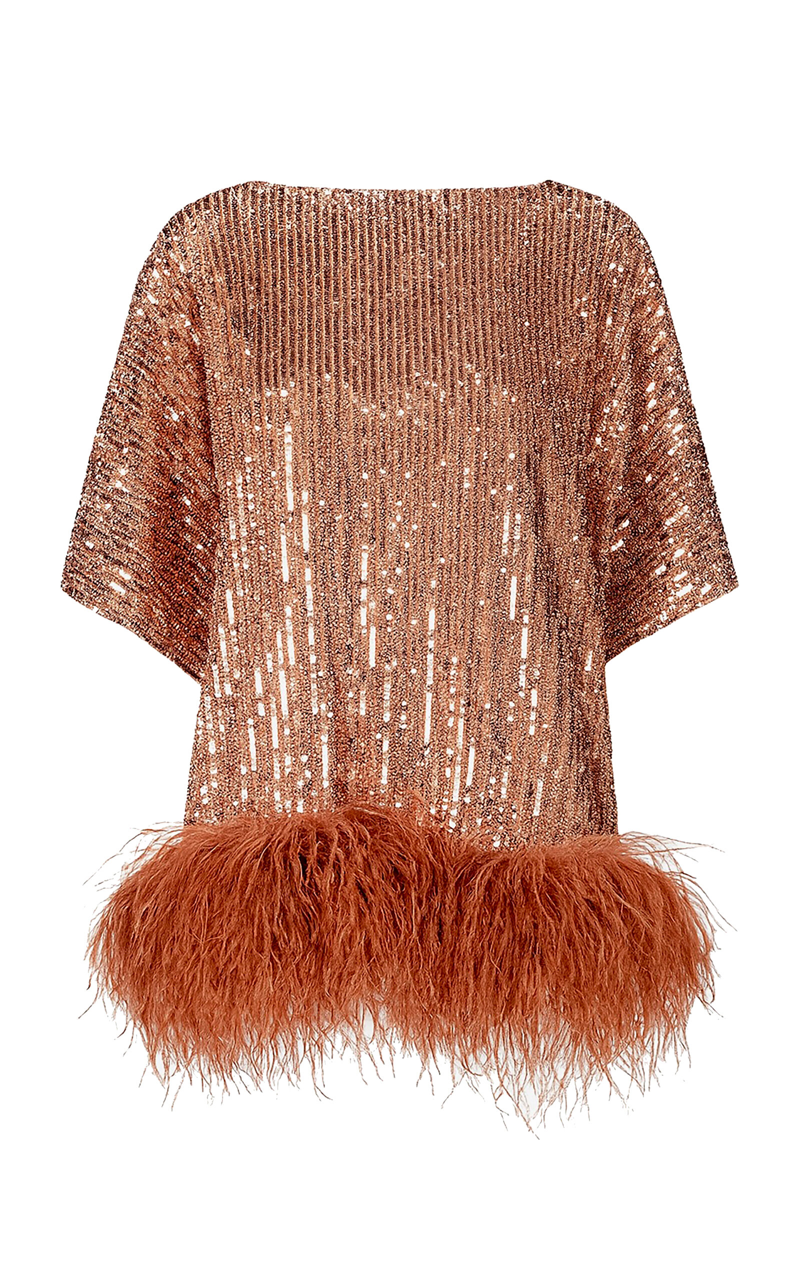 Dima Ayad Feather-Trimmed Sequin Striped Top