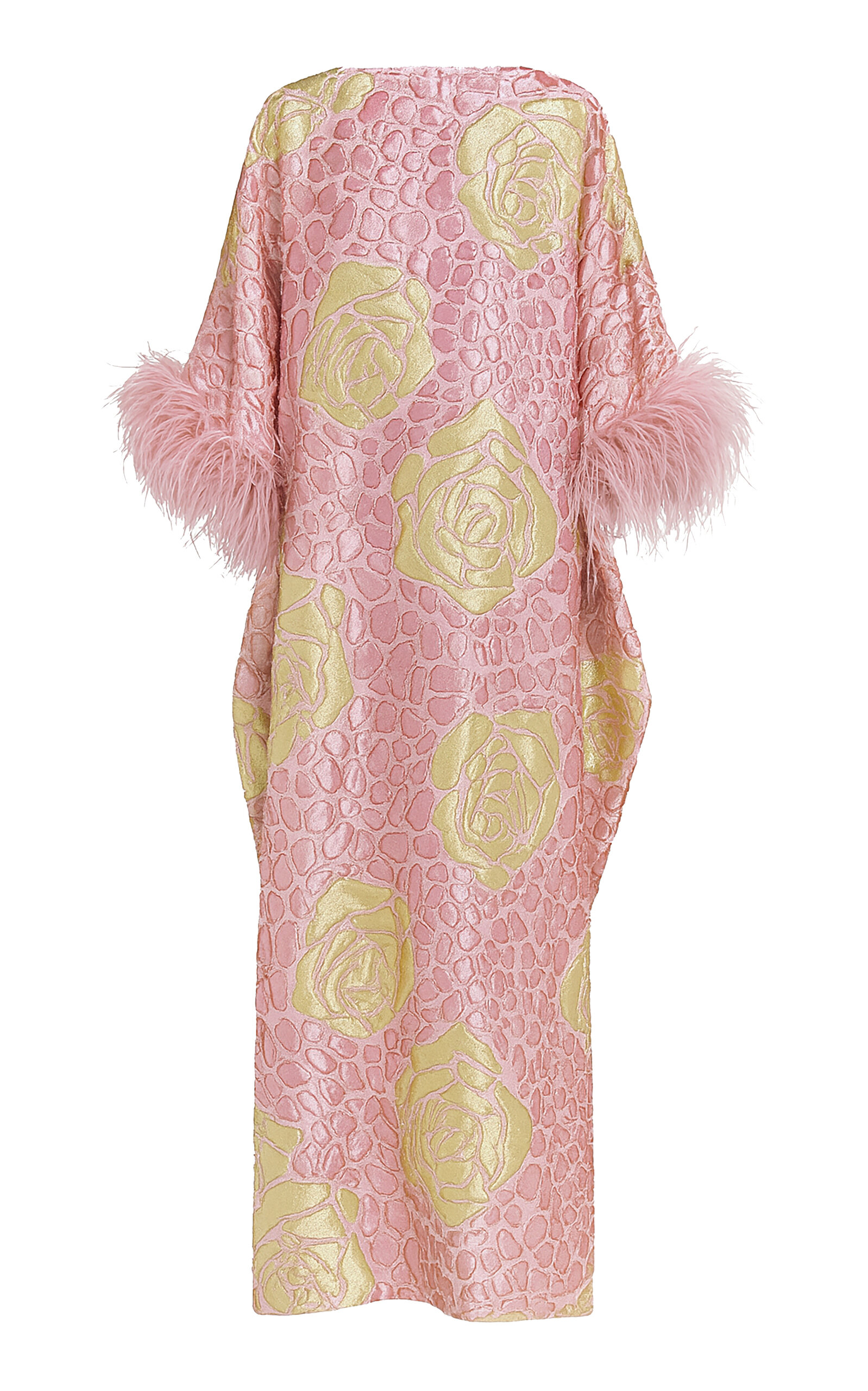 Dima Ayad Feather-Trimmed Floral-Print Maxi Caftan