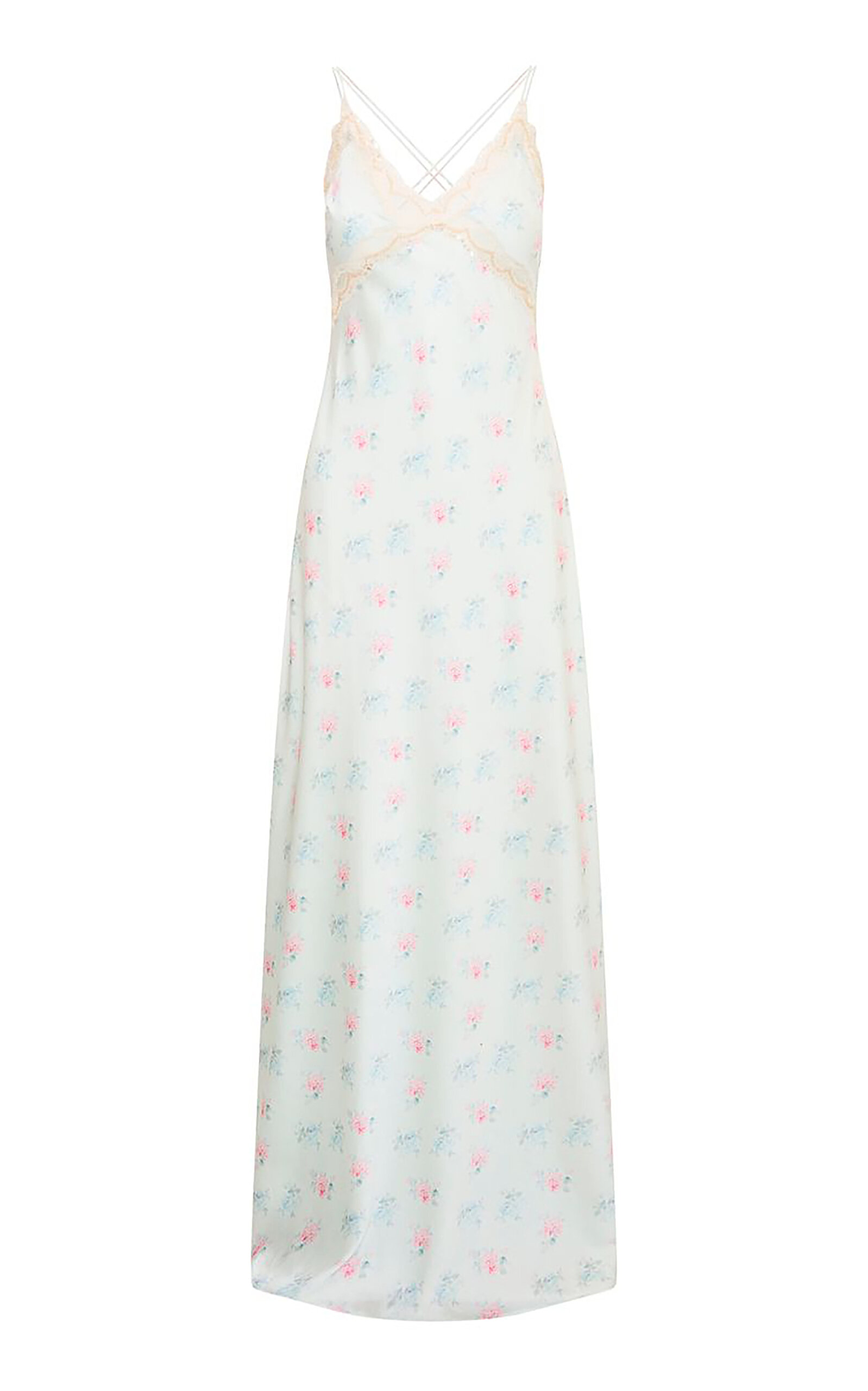 LoveShackFancy Idris Floral Embellished Satin Dress