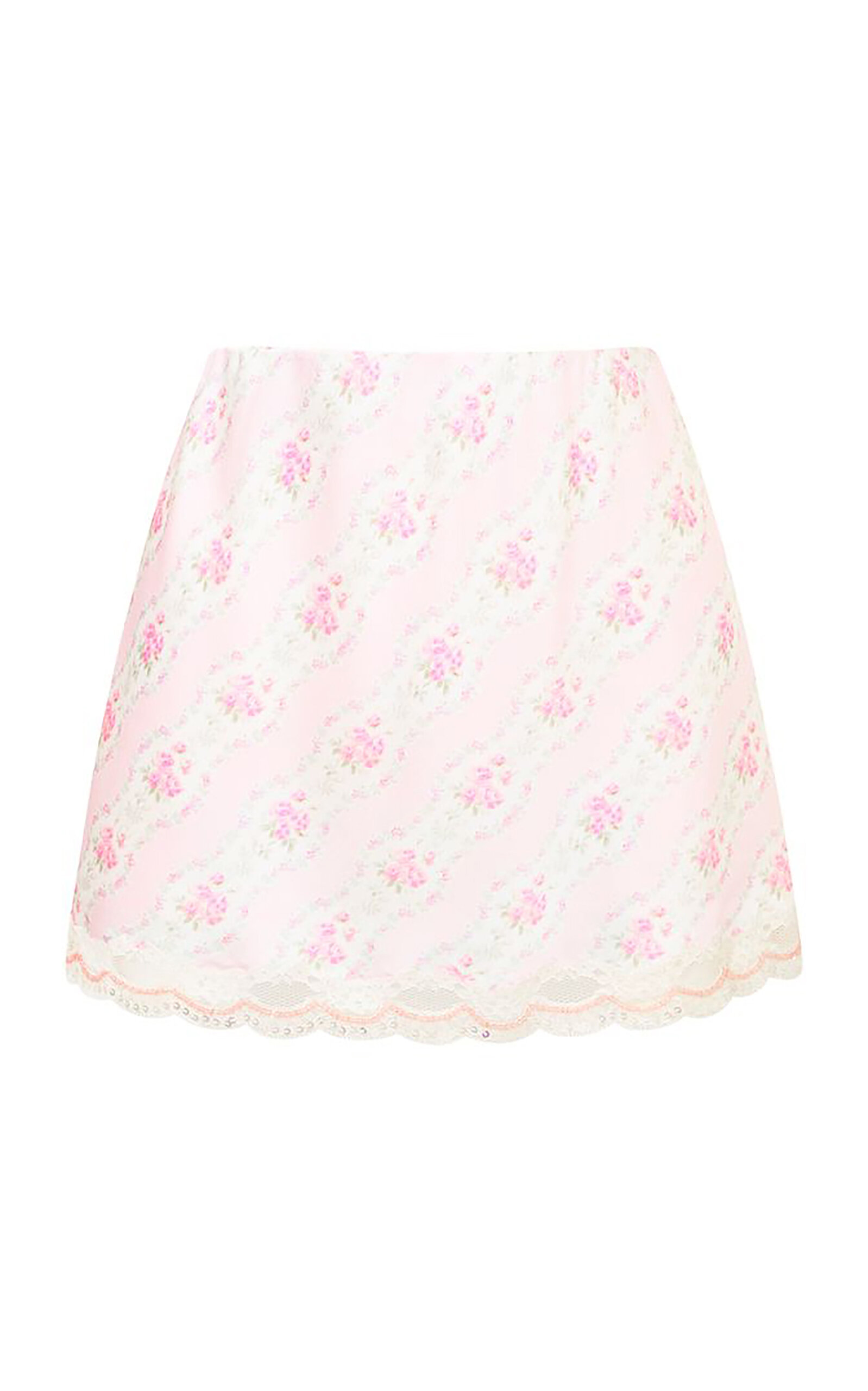 LoveShackFancy Bernes Floral Satin Mini Skirt
