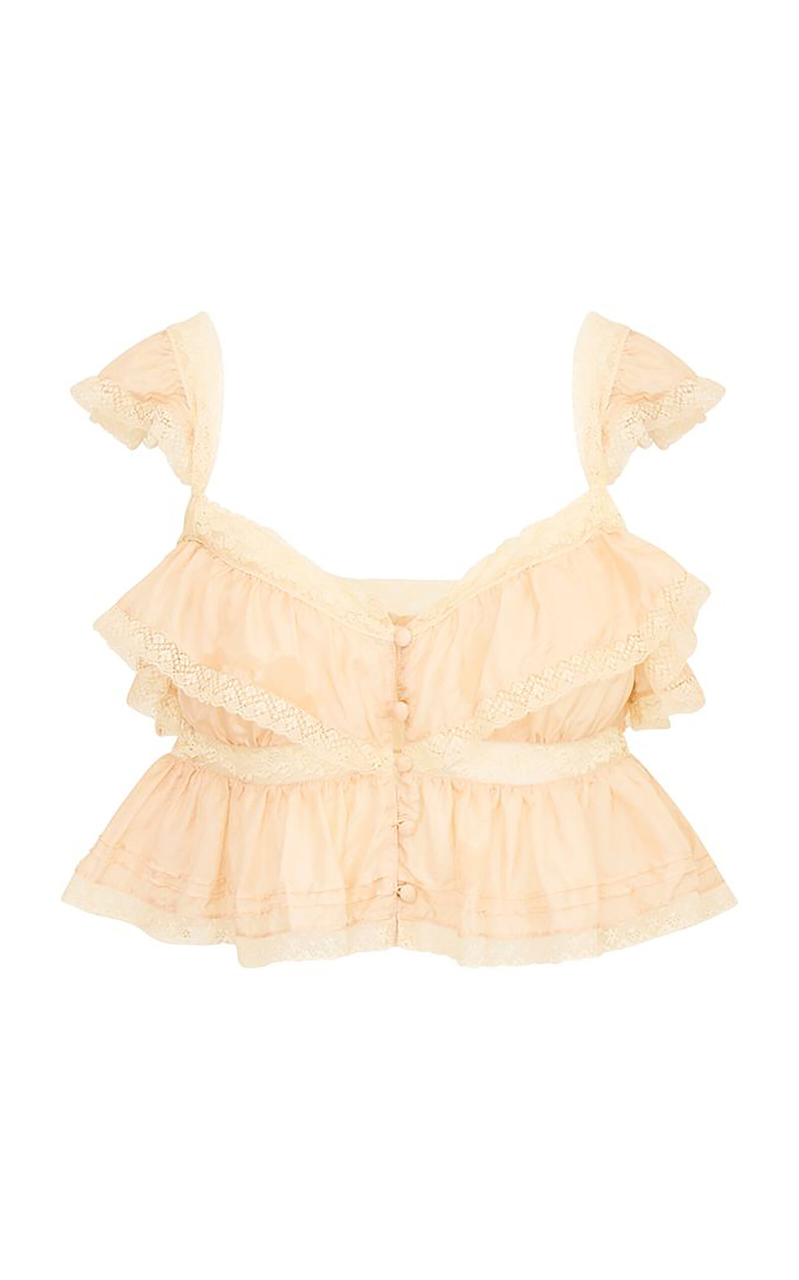 LoveShackFancy Linata Ruffled Silk Lace Top