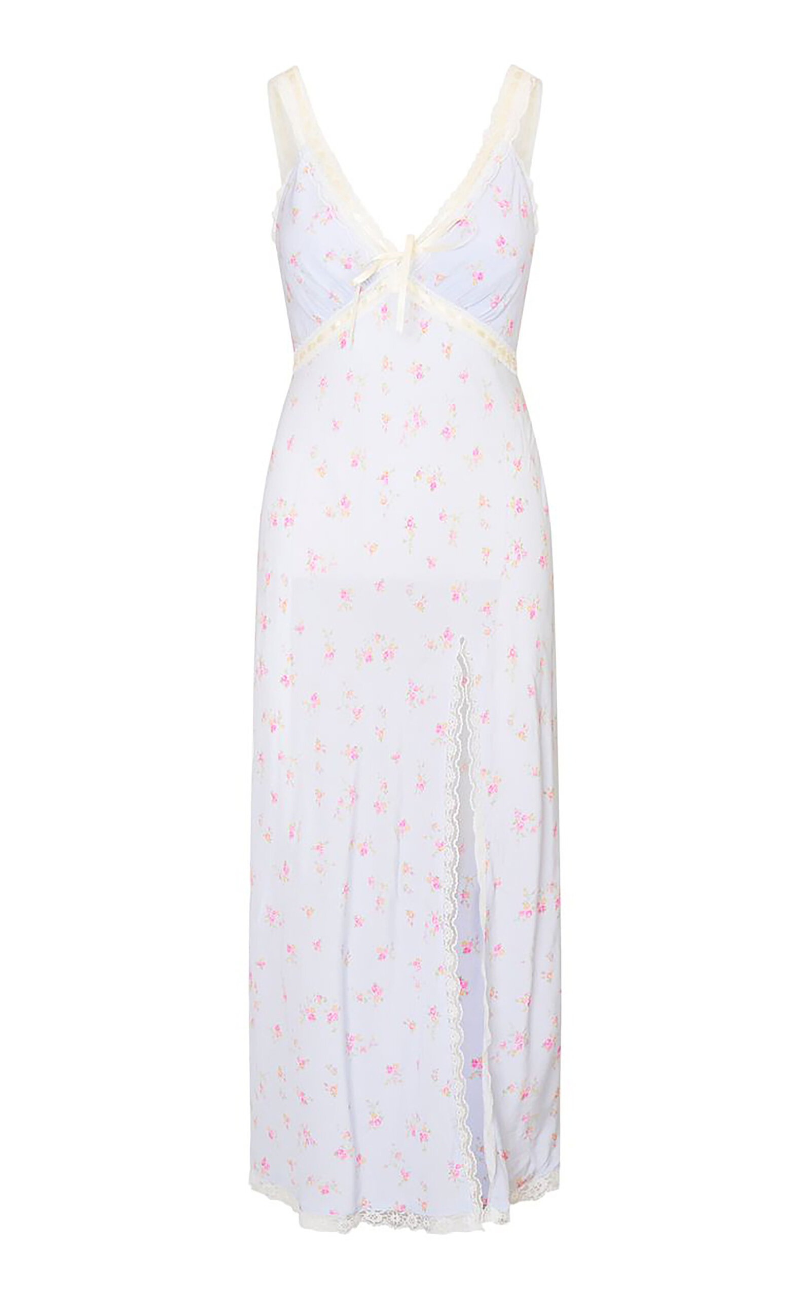 LoveShackFancy Beverly Floral Crepe Slit Dress