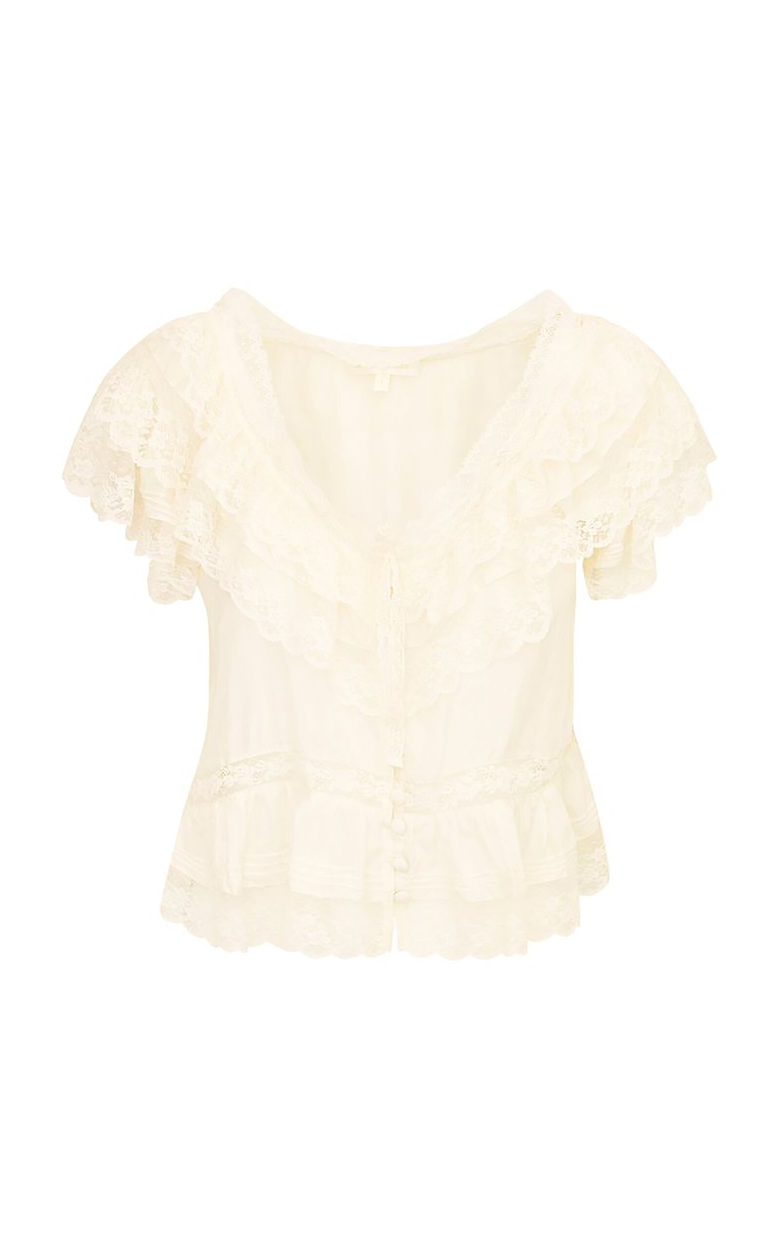LoveShackFancy Persine Ruffled Silk Top