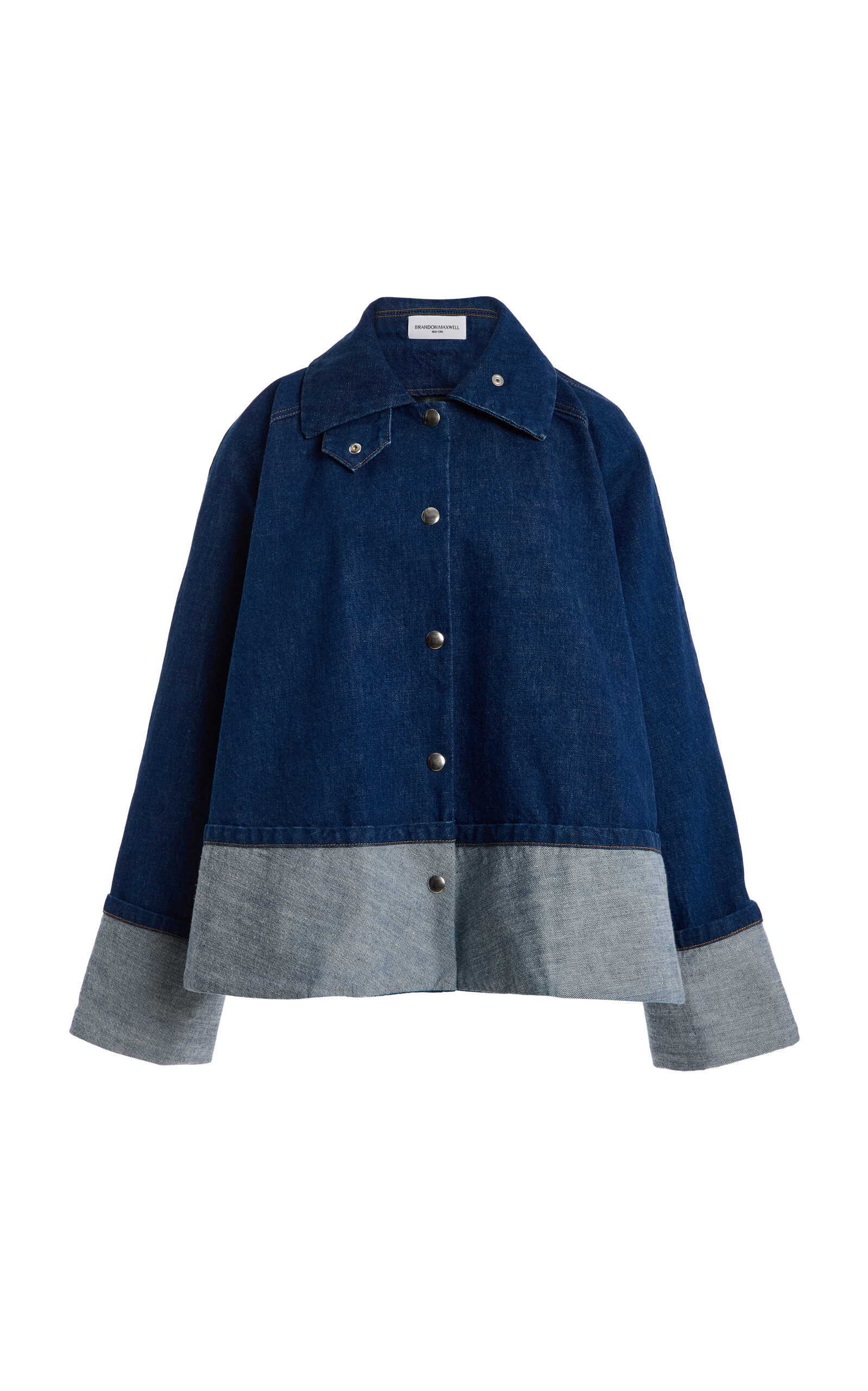 Brandon Maxwell The Wells Cotton Cuffed Denim Trapeze Jacket