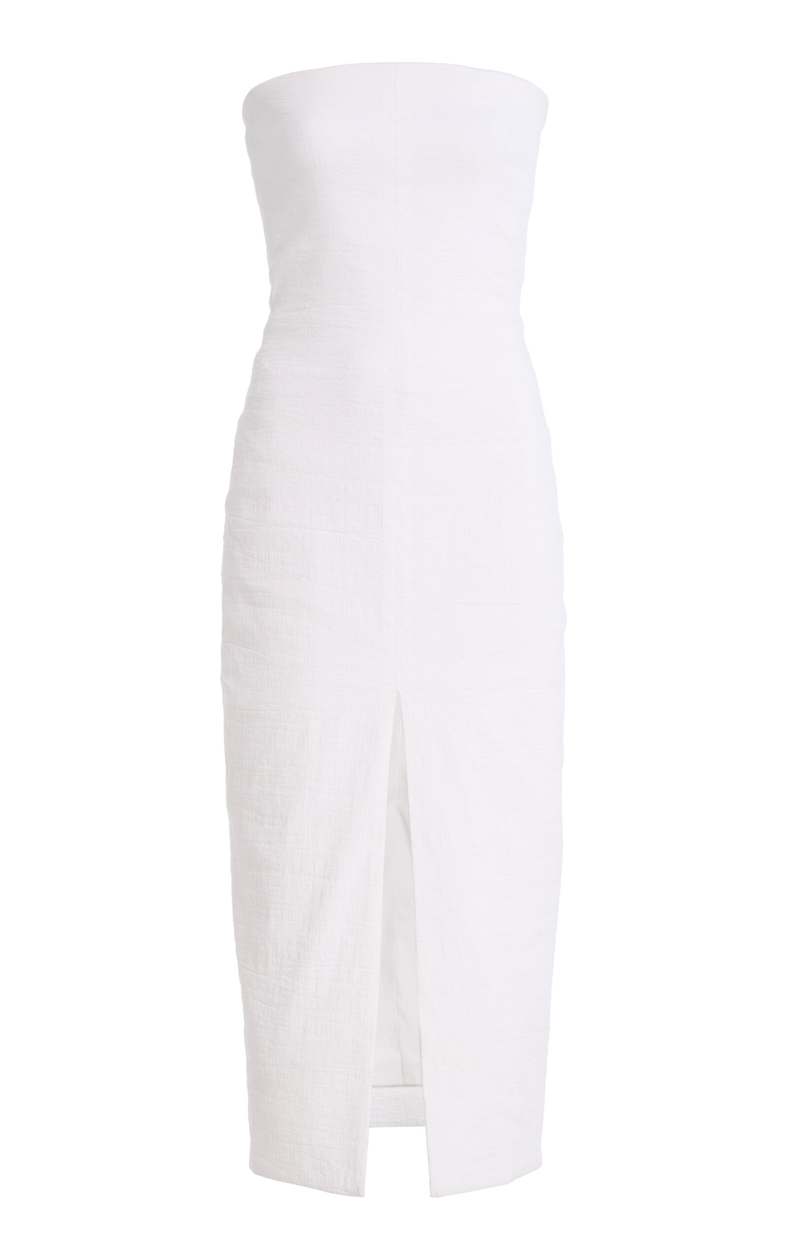 Brandon Maxwell The Ames Strapless Linen-Blend Midi Dress