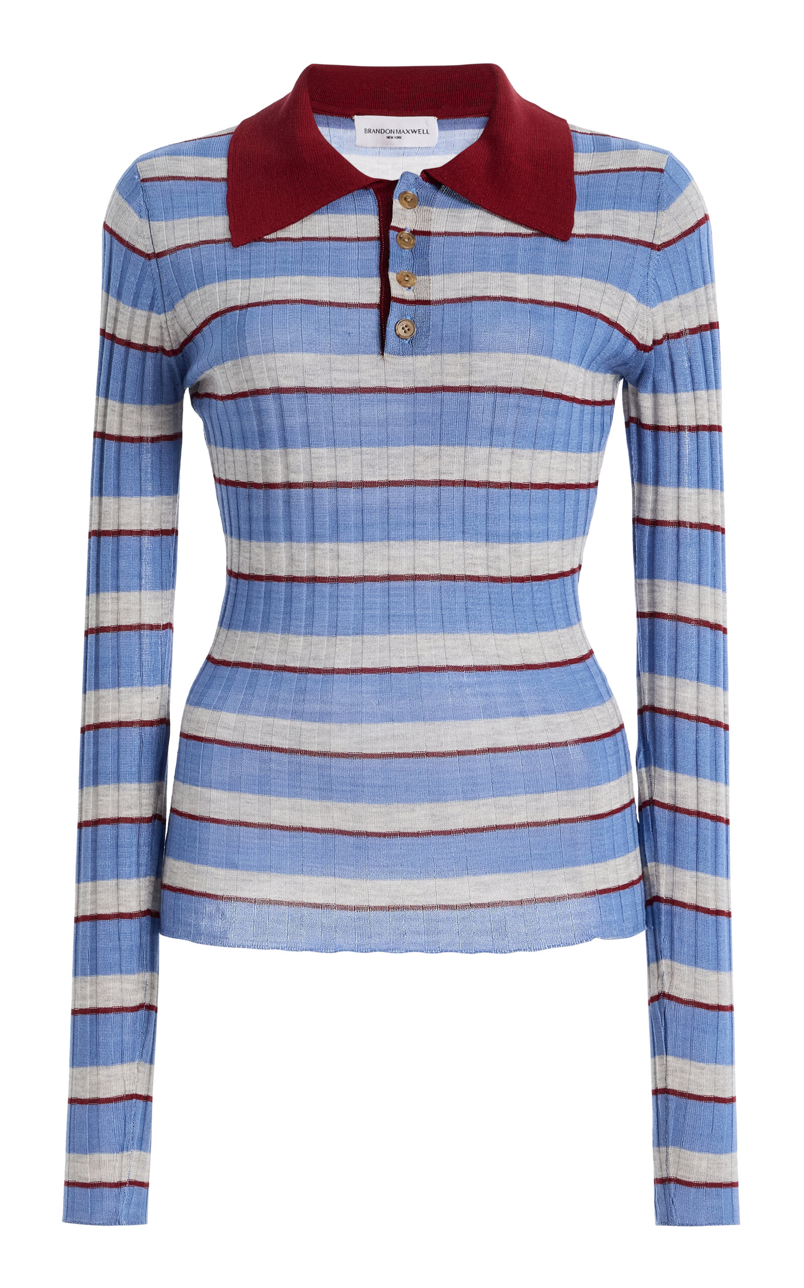 Brandon Maxwell The Joni Striped Silk-Cashmere Polo Top - Moda Operandi
