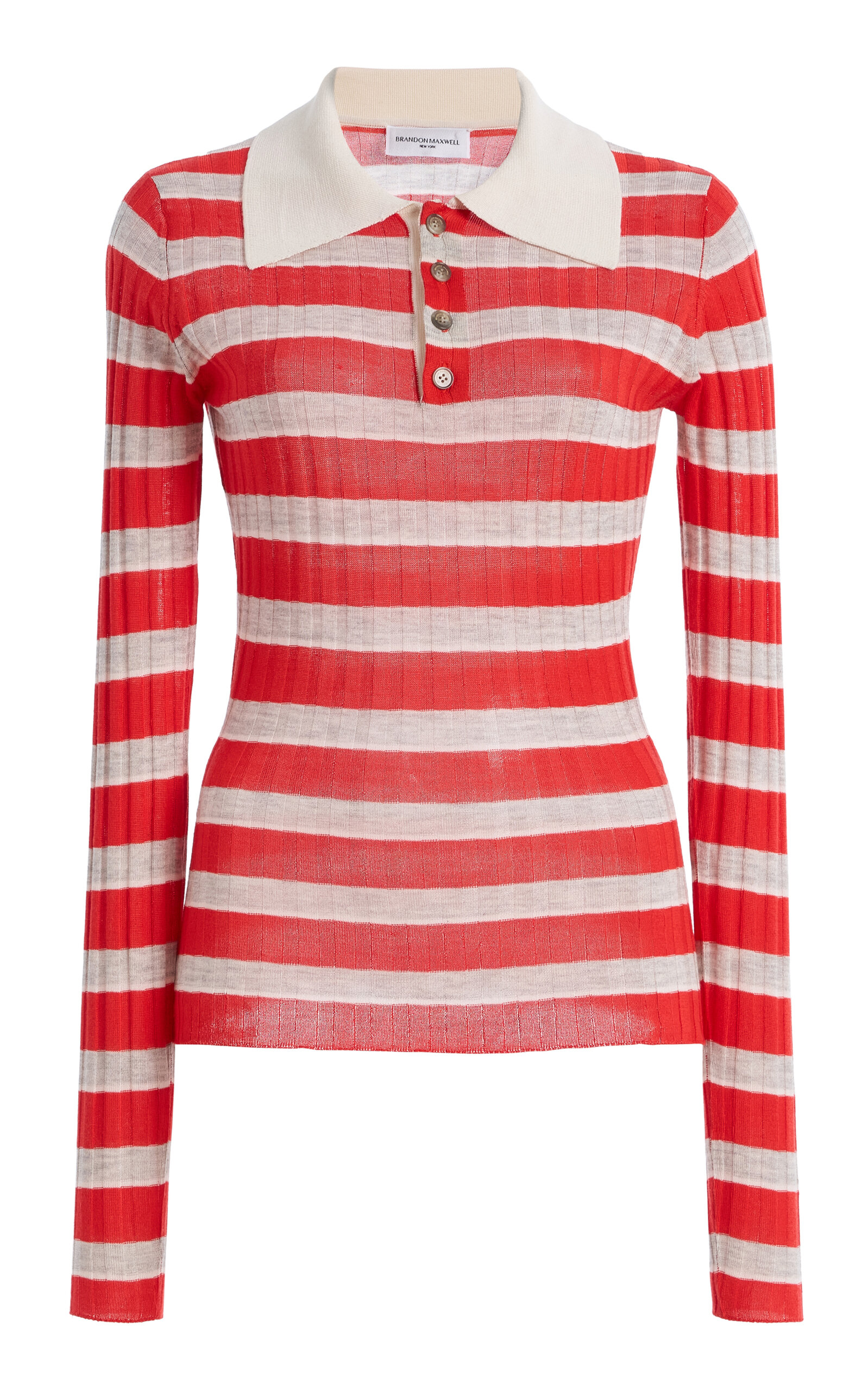 Brandon Maxwell The Joni Striped Silk-Cashmere Polo Top - Moda Operandi