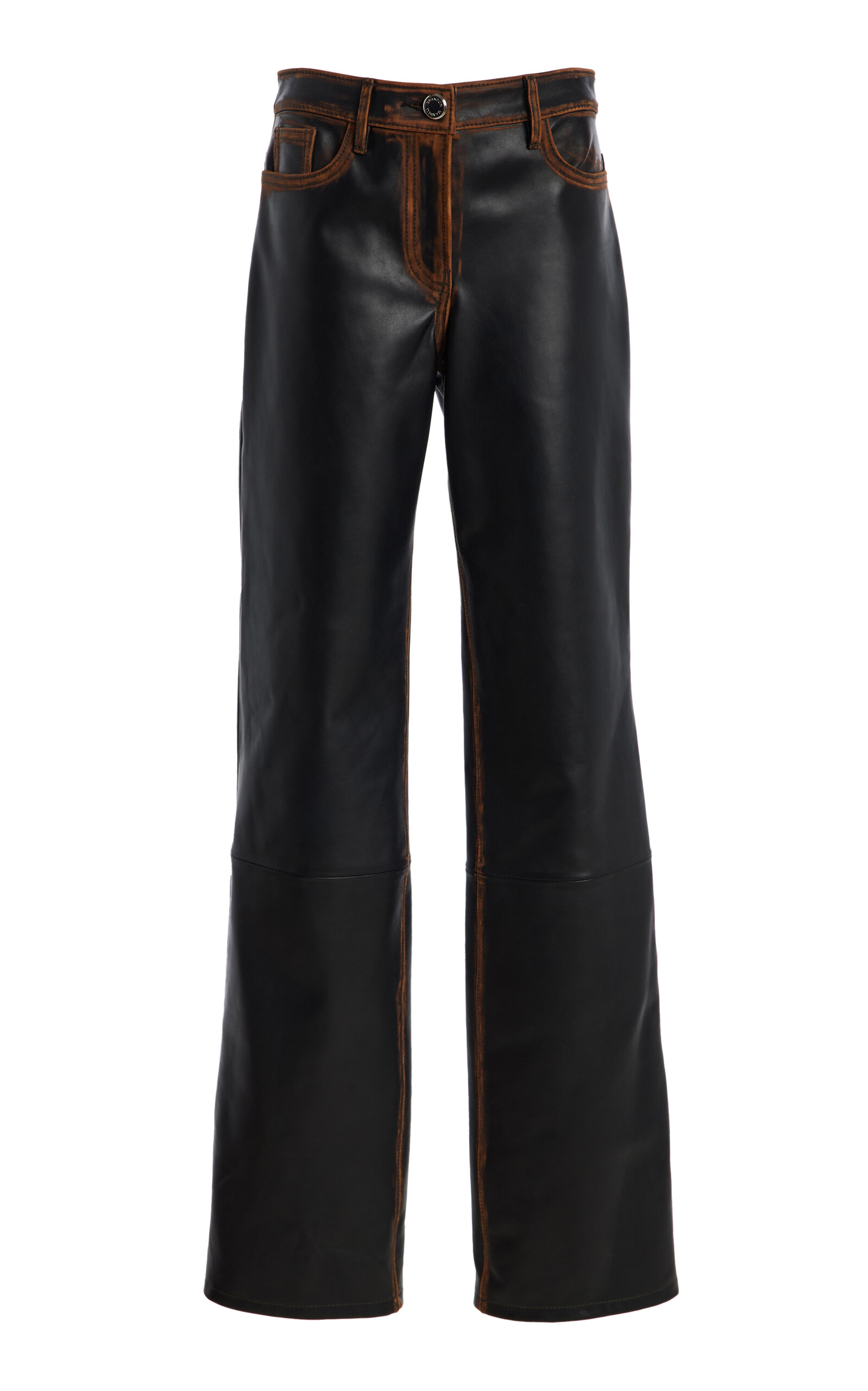 Brandon Maxwell The Decker Five-Pocket Hand Distressed Leather Straight-Leg Pants