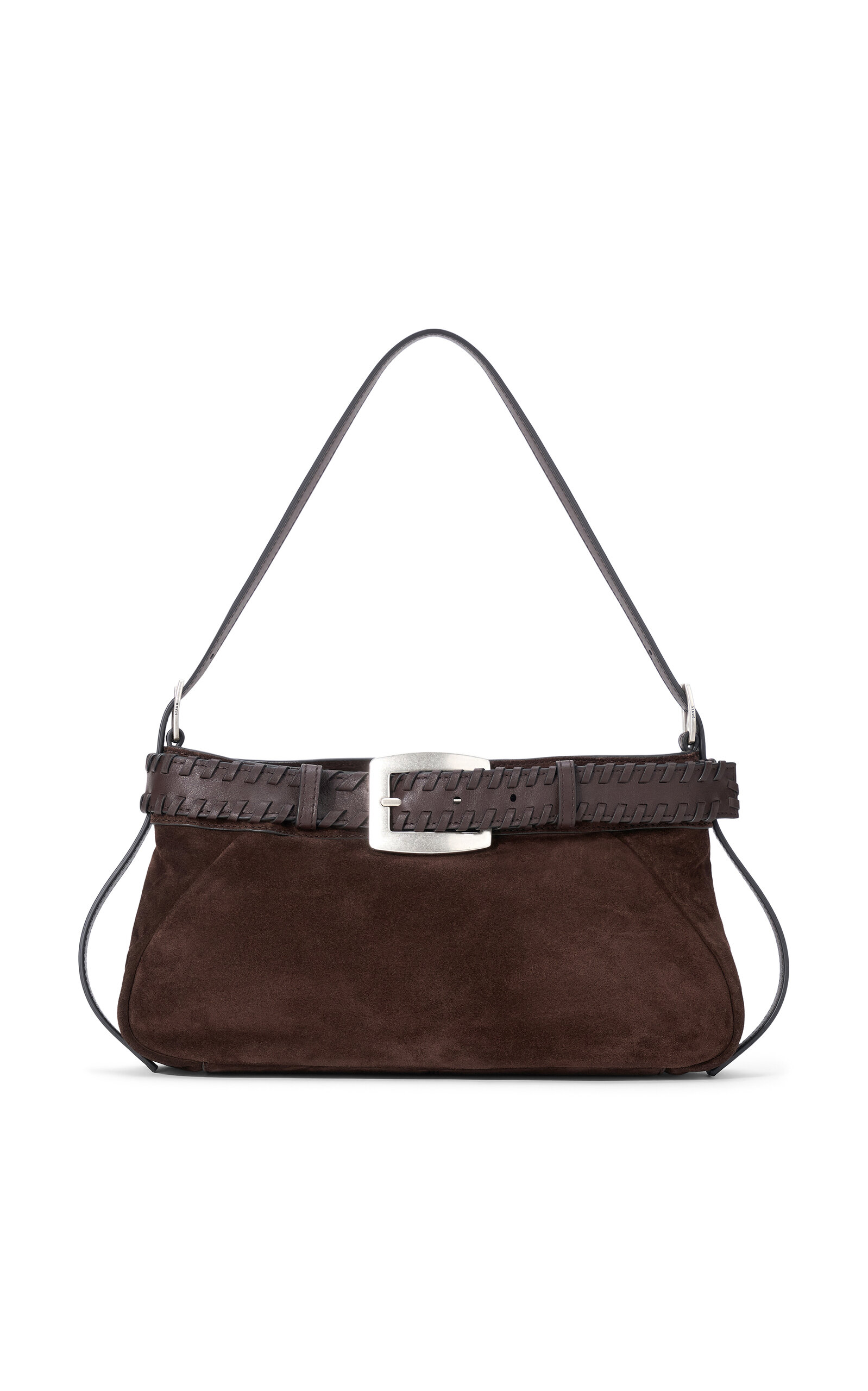 Staud Lamb Leather with Buckle Belt Shoulder Bag — Brown