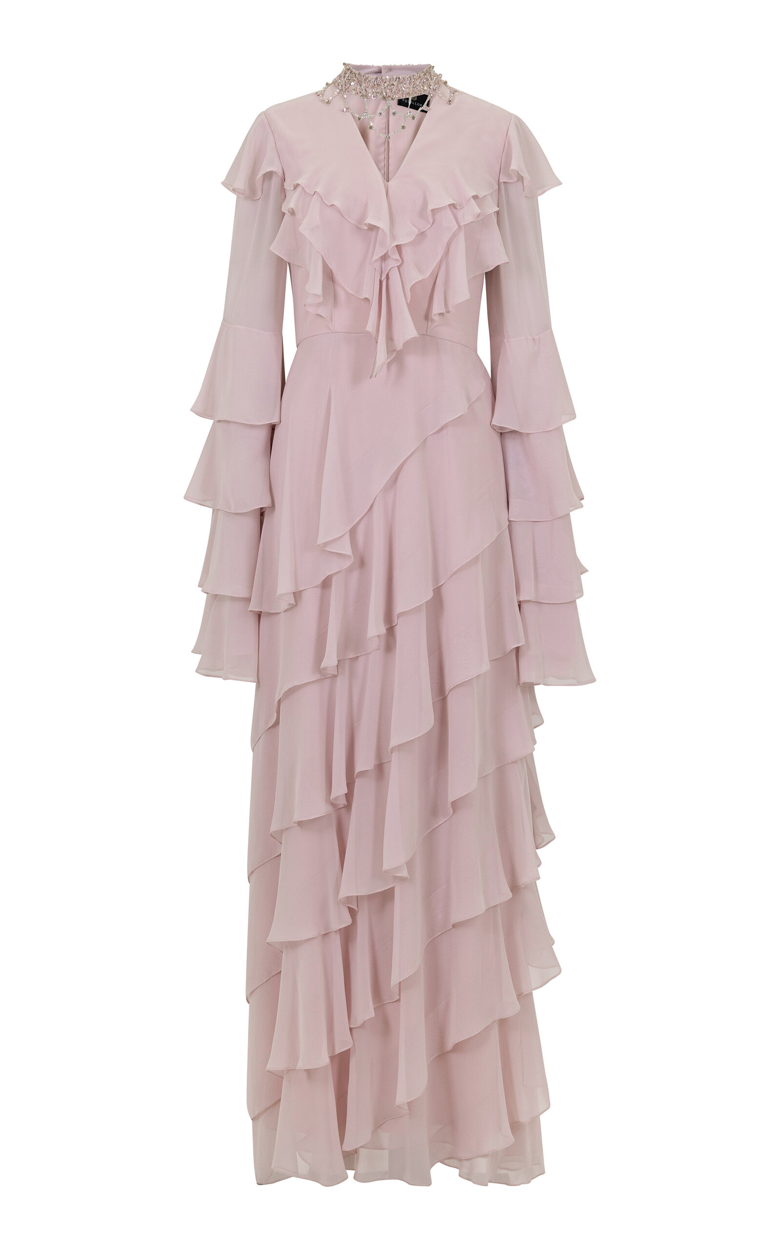 Aquillora Innocence Ruffled Chiffon Maxi Dress