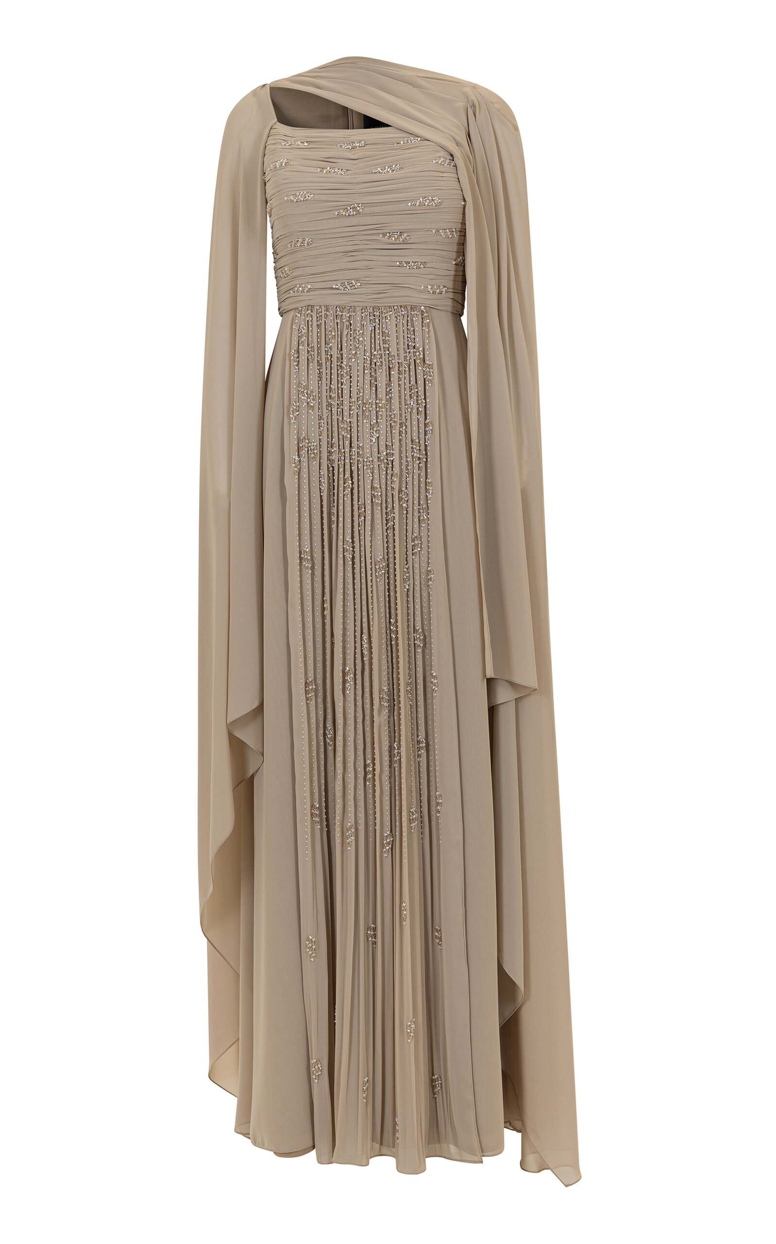 Aquillora Zenith Pleated Embellished Chiffon Caftan Dress