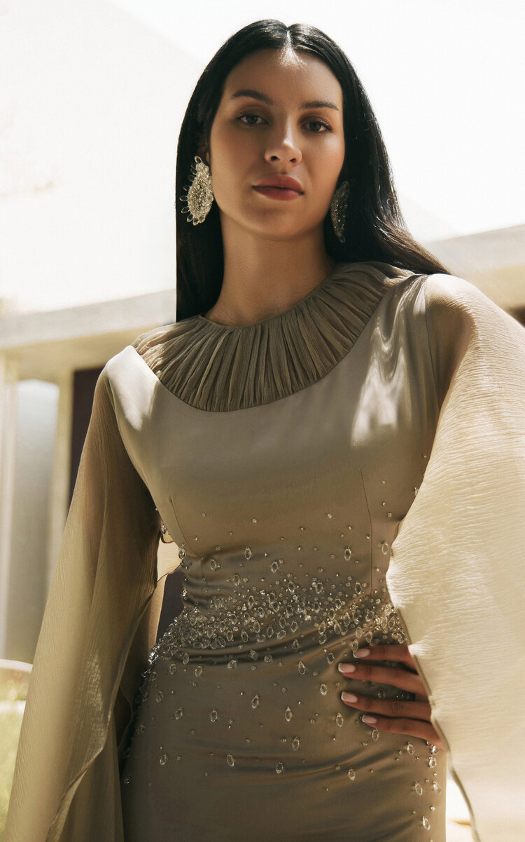 WAED ASMAR Serina Crystal-Embellished Crepe Caftan Dress