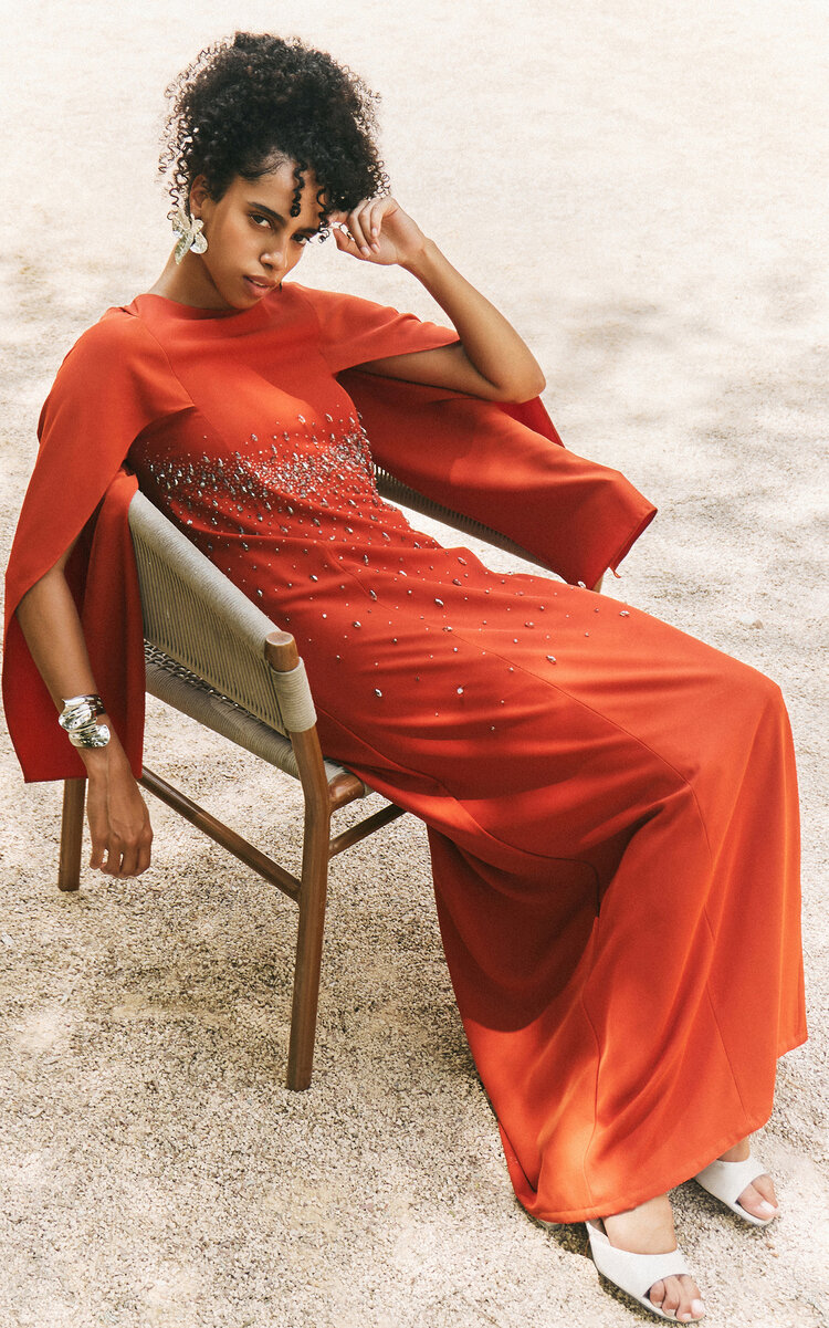 WAED ASMAR Russeta Crystal-Embellished Crepe Caftan Dress