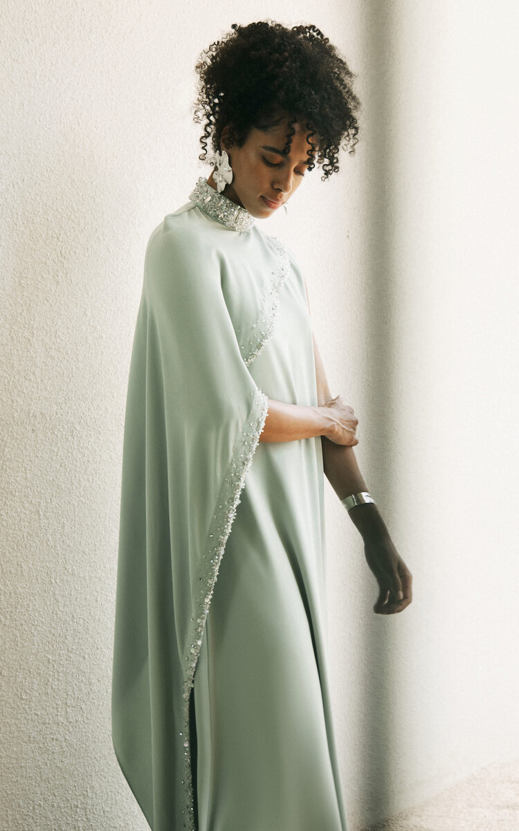 WAED ASMAR Nouran Crystal-Embellished Crepe Caftan Dress