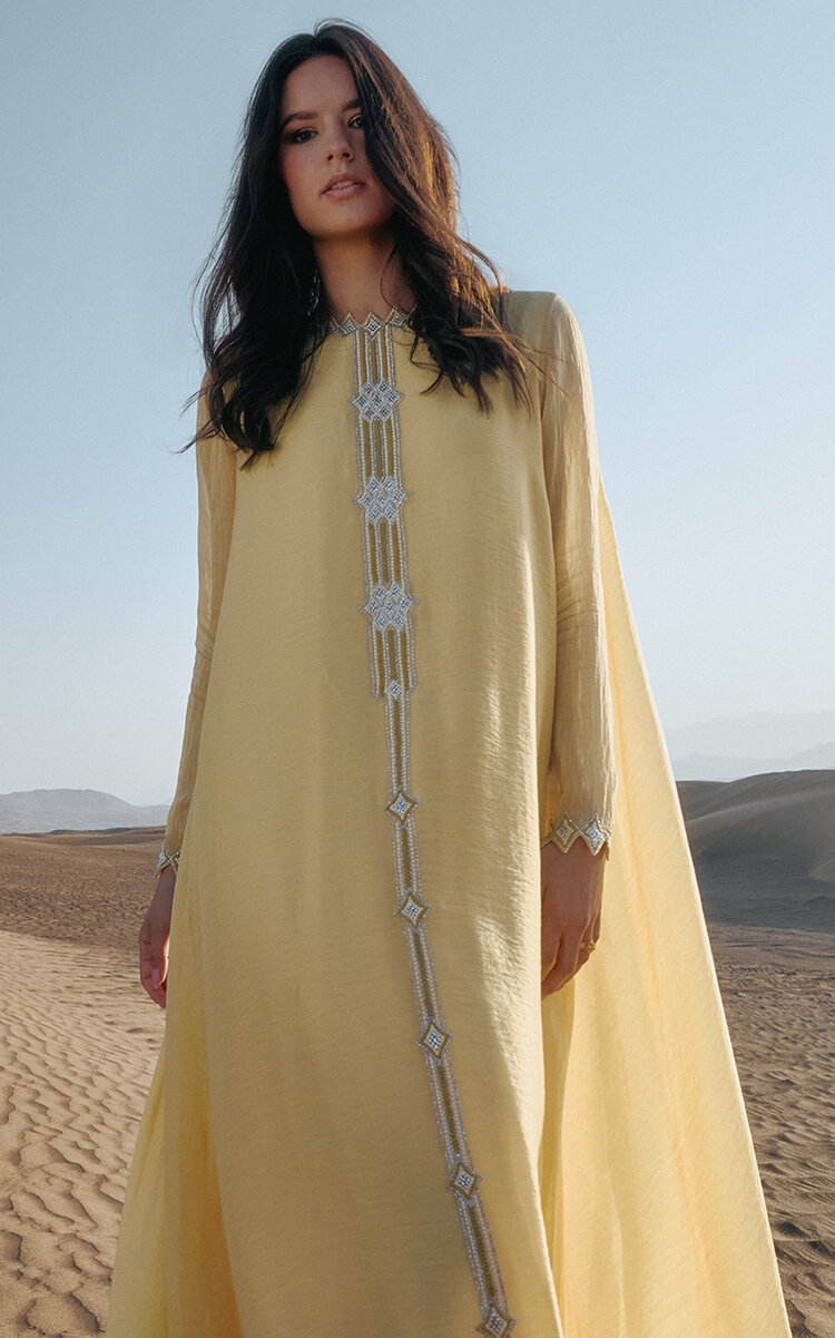 Bthaina Hand-Embellished Chiffon Caftan Dress