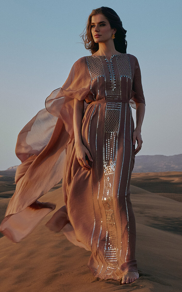 Bthaina Hand-Embellished Chiffon Caftan Dress