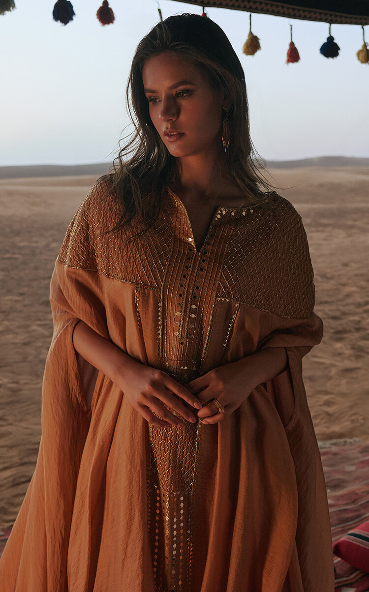 Bthaina Hand-Embellished Chiffon Caftan Dress