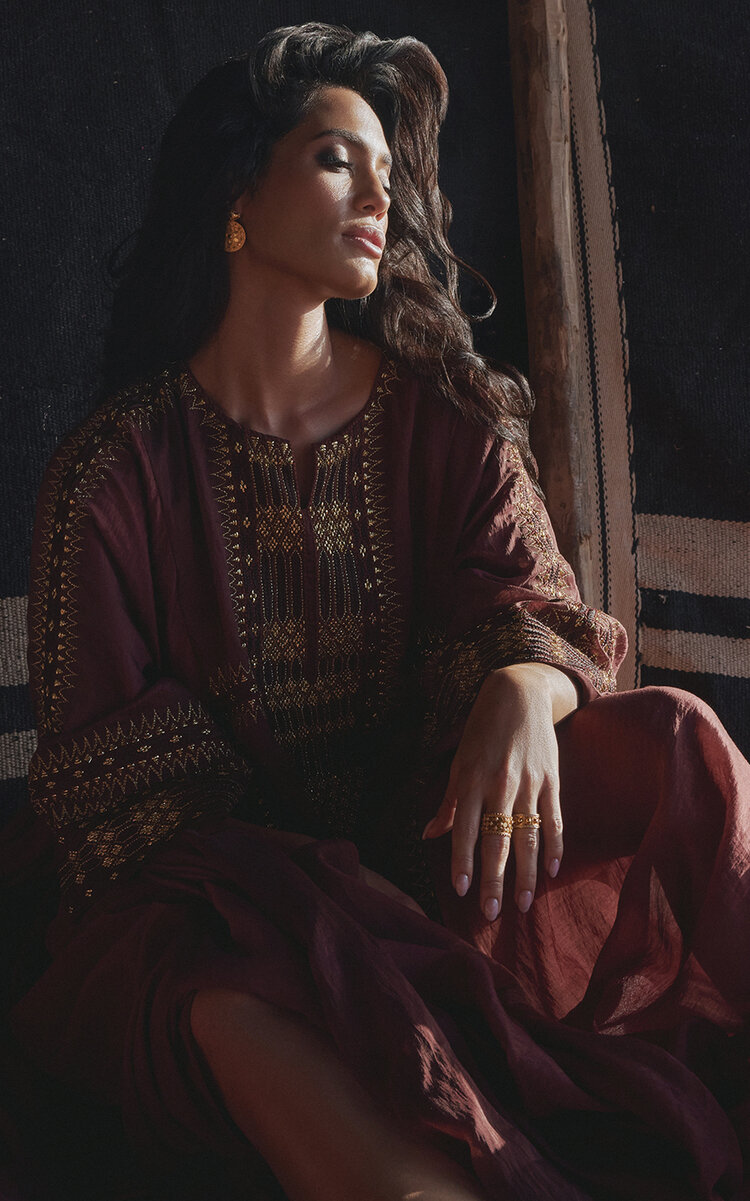 Bthaina Hand-Embellished Chiffon Caftan Dress