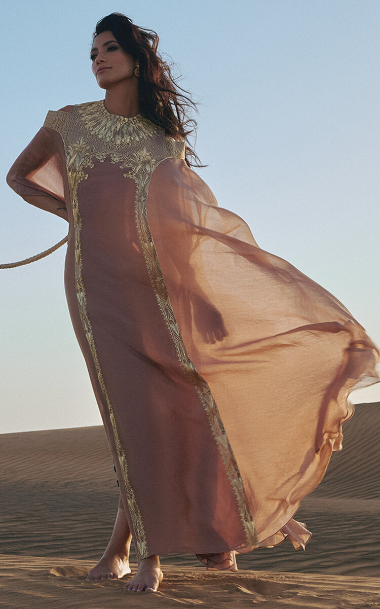 Bthaina Hand-Embellished Chiffon Caftan Dress