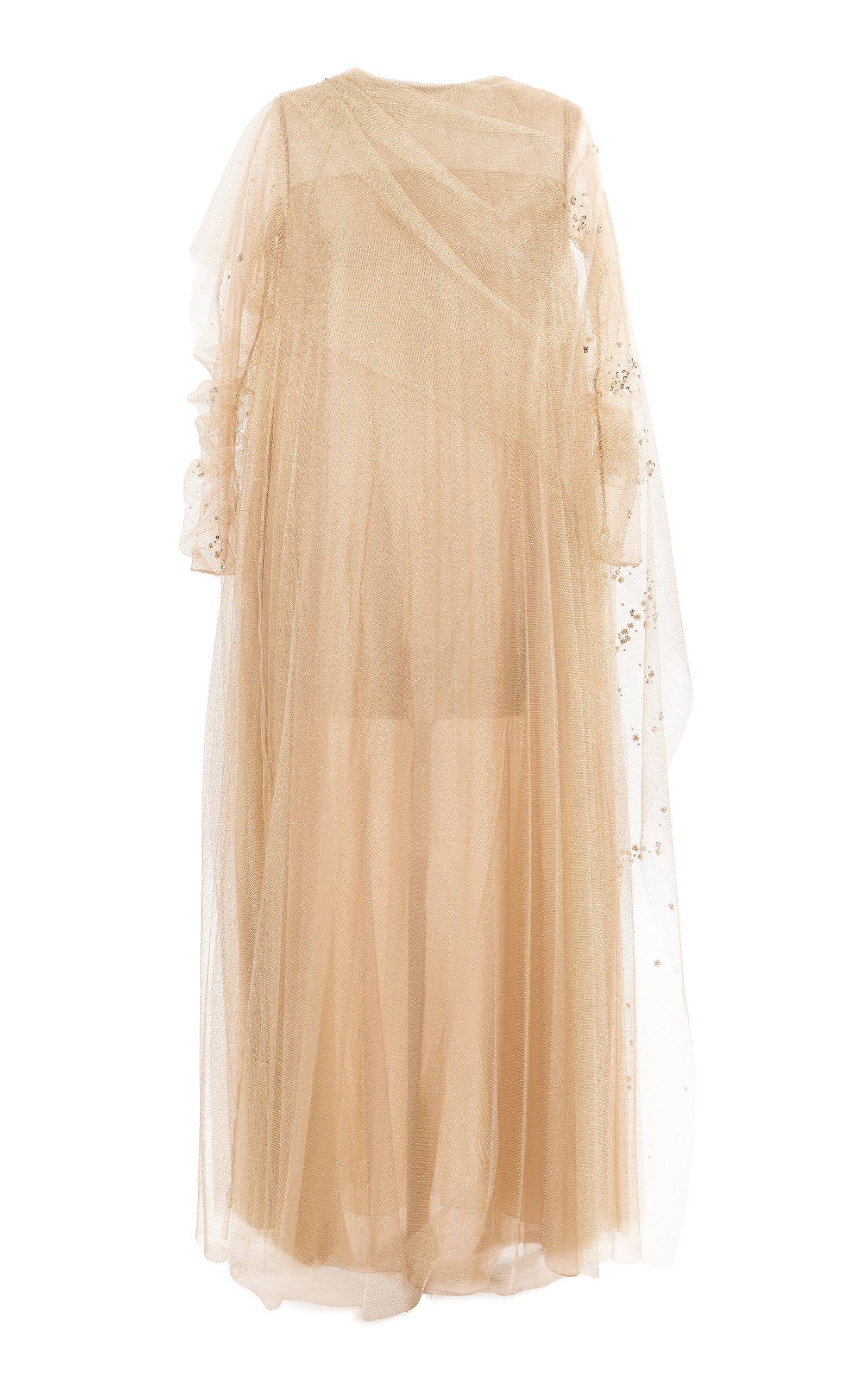 Mauzan Cape-Detailed Embellished Tulle Caftan Dress